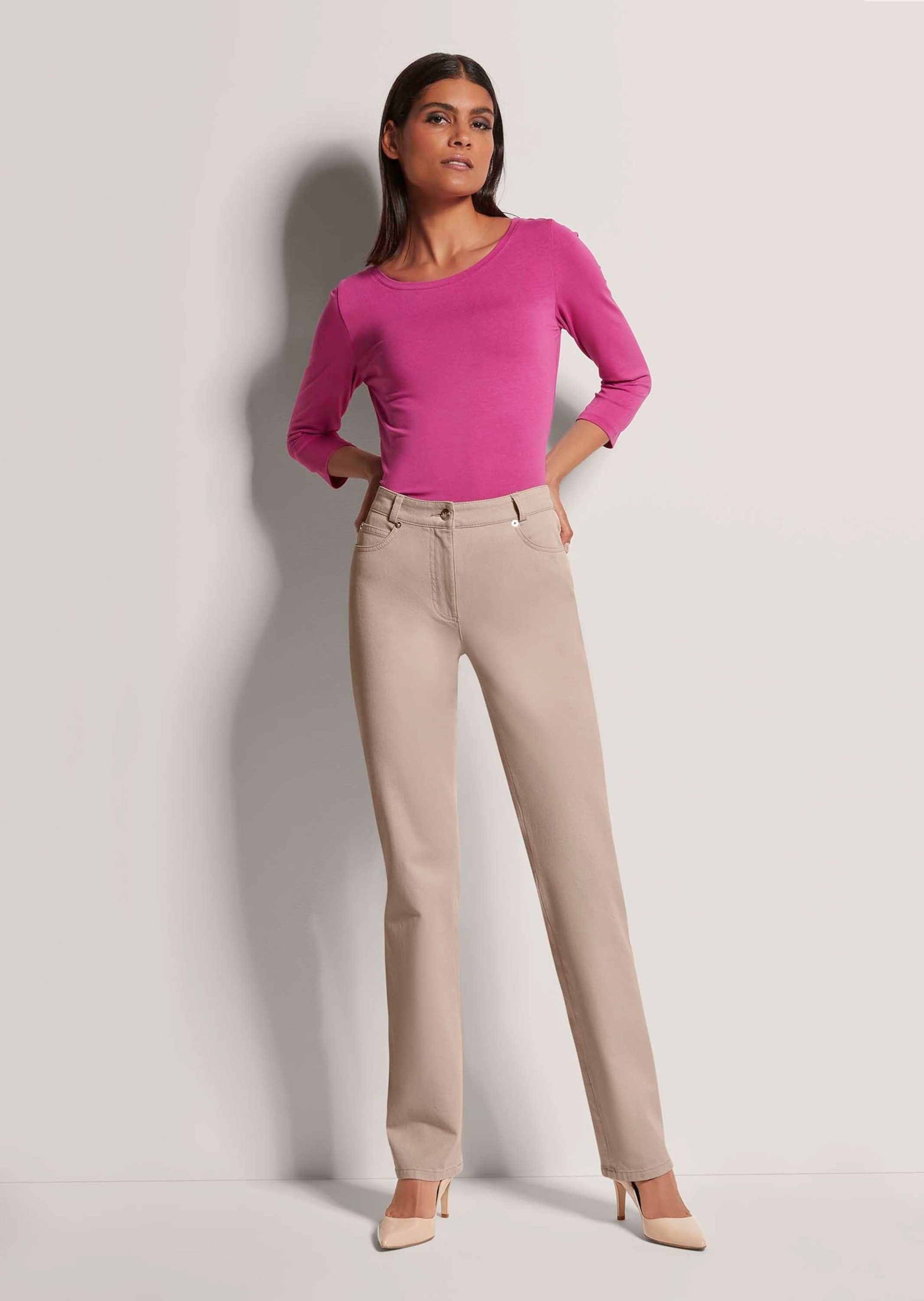 MADELEINE Gerade Jeans Schmale Jeans im Five-Pocket-Style Basichose mit Formbund, Gürtelschlaufen und Knöchellang