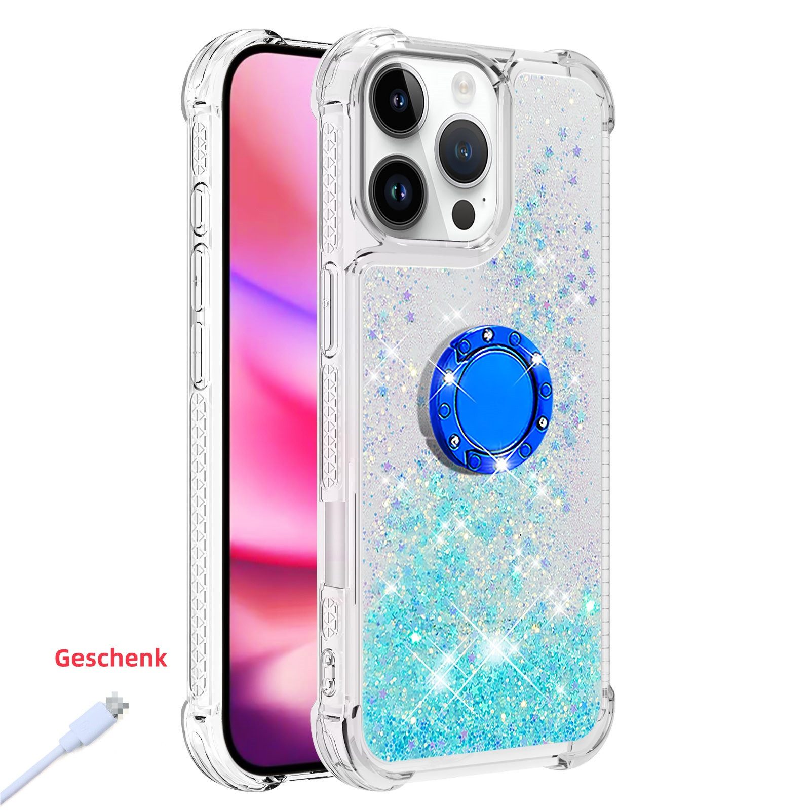 trends for living Handyhülle Glitzer Hülle für iPhone X XS 12 13 14 15 16 Pro Max Plus Fingerring