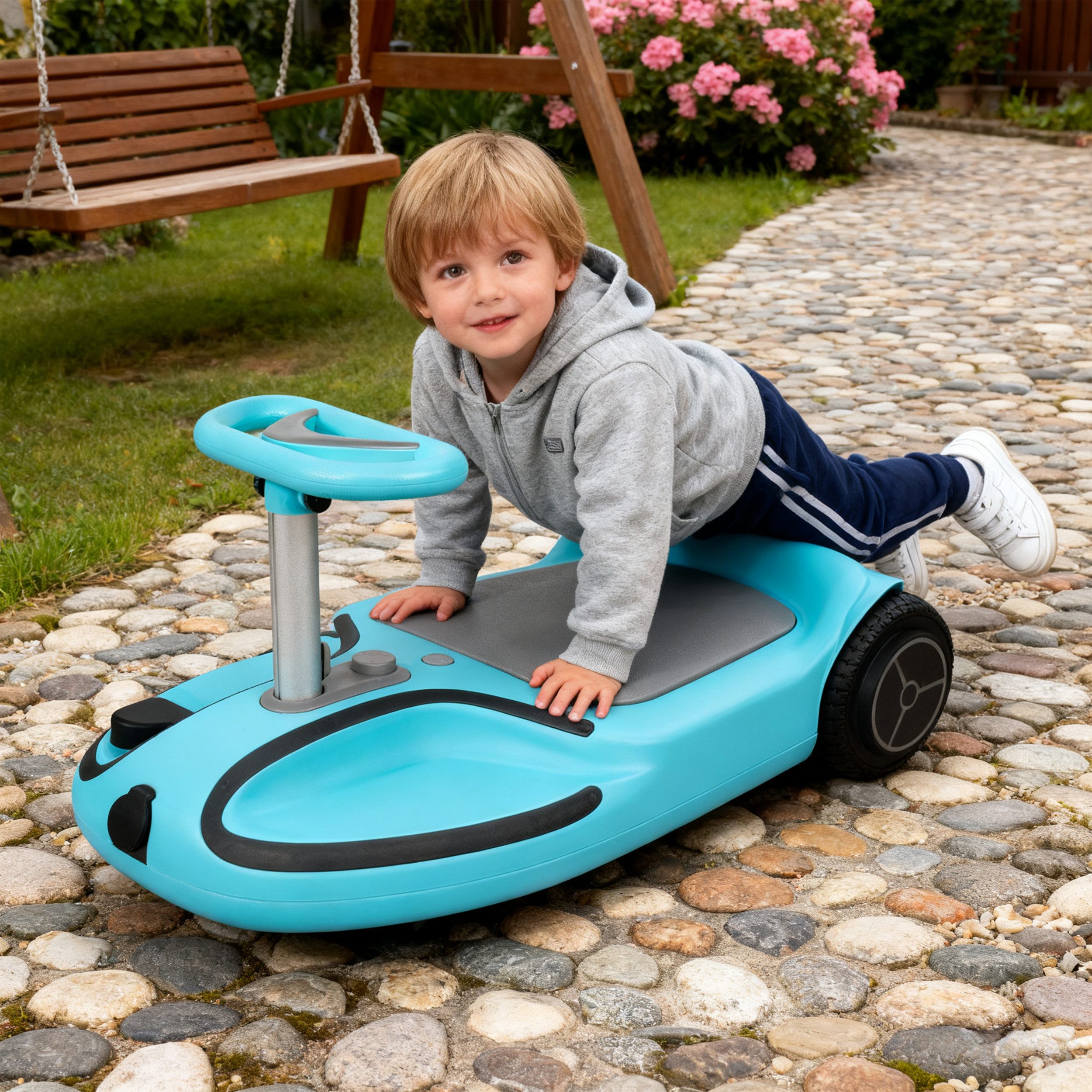 Vankel Go-Kart Mini Elektro Kettcar 180W Motor, 24V Lithium Akku, 360° Wendigkeit