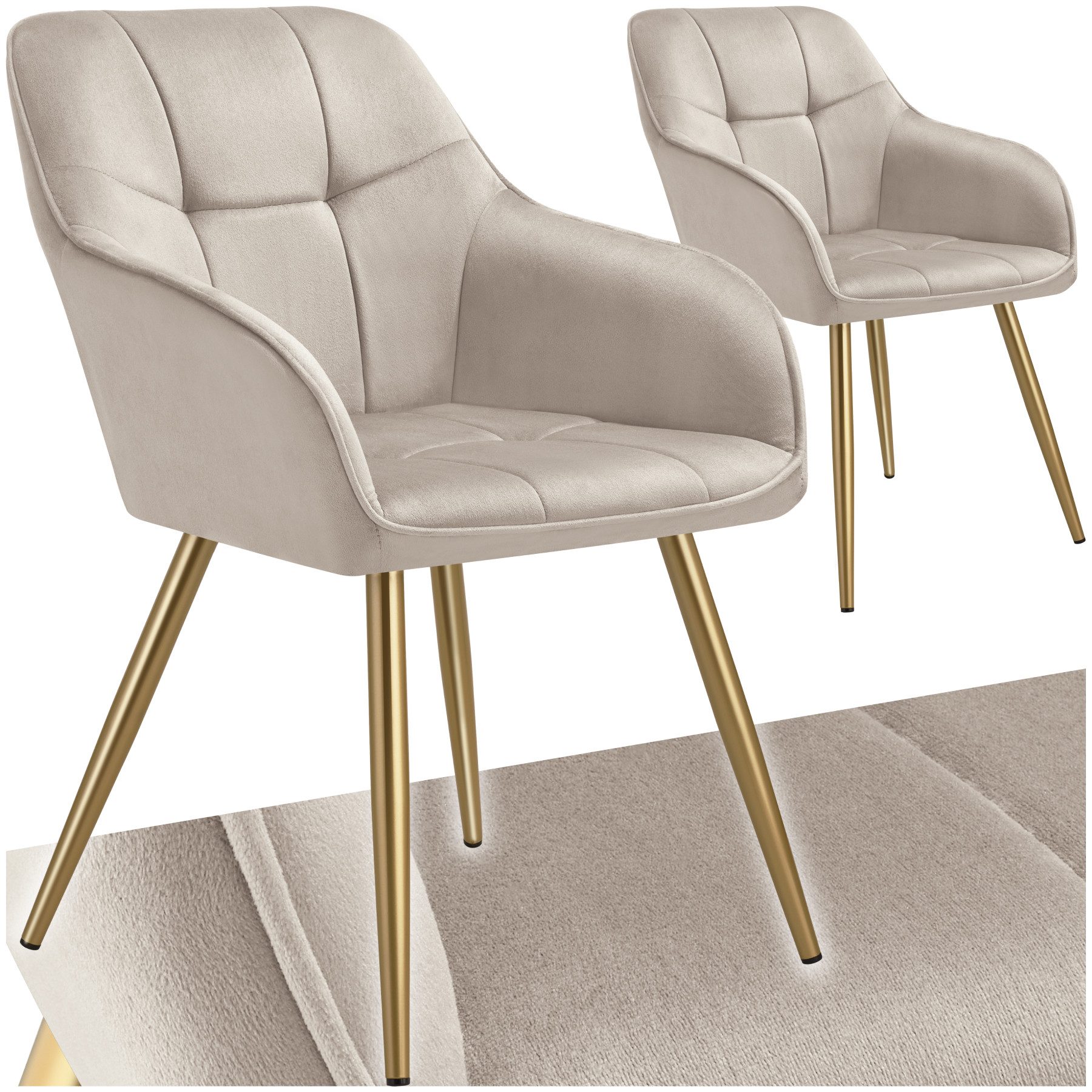 tectake Esszimmerstuhl Stuhl Marilyn, Samtoptik, gesteppt (Set, 2 St), Extr günstig online kaufen