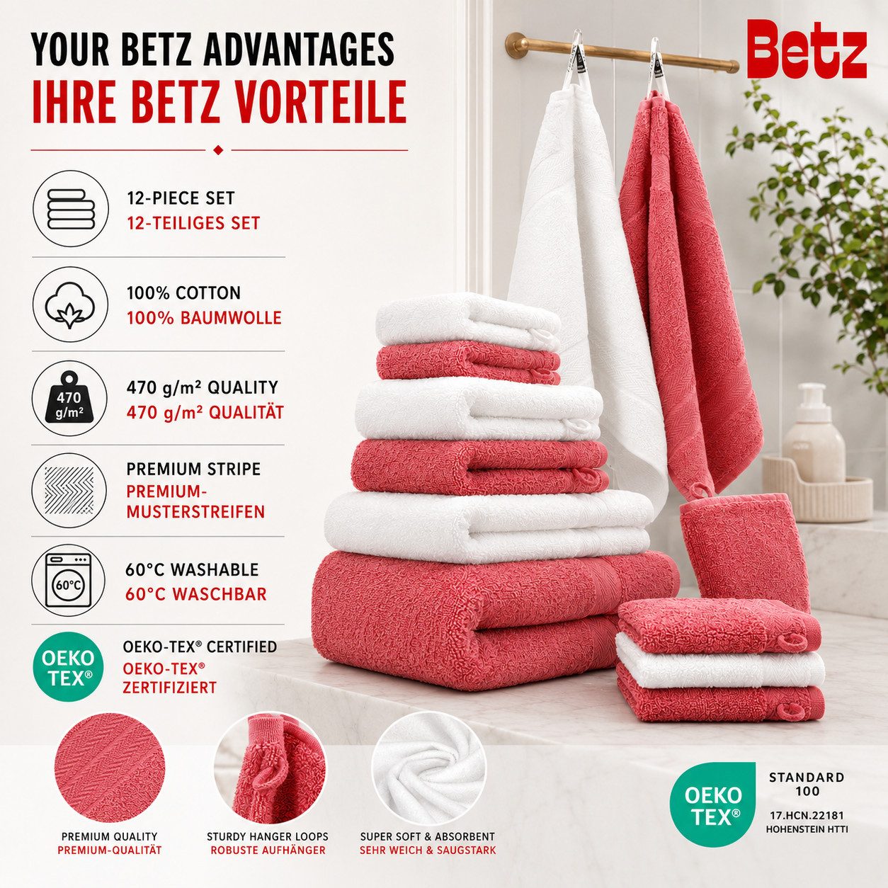 Betz Handtücher Premium Handtuch-Set 12-tlg., 100% Baumwolle (Set, 12-St), Duschtücher,Handtücher, Gästetücher, Seiftücher,Waschhandschuhe – Bild 2 von 5