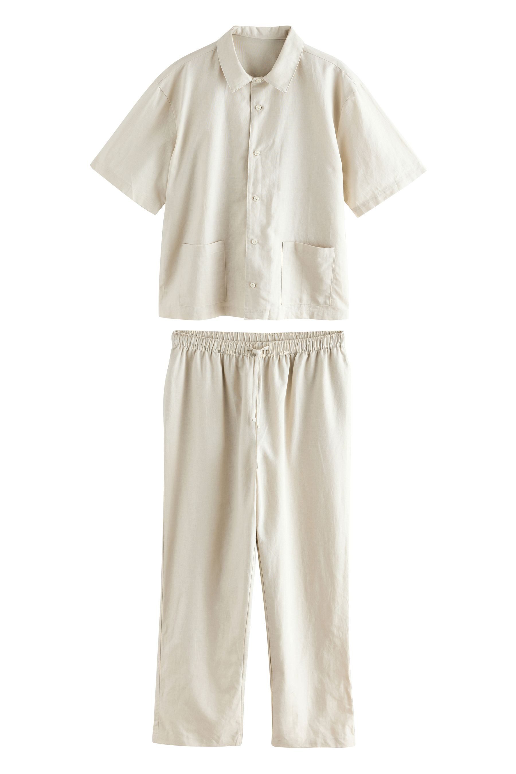 Next Pyjama Kurzärmeliger Schlafanzug aus Baumwoll-Leinenmix günstig online kaufen