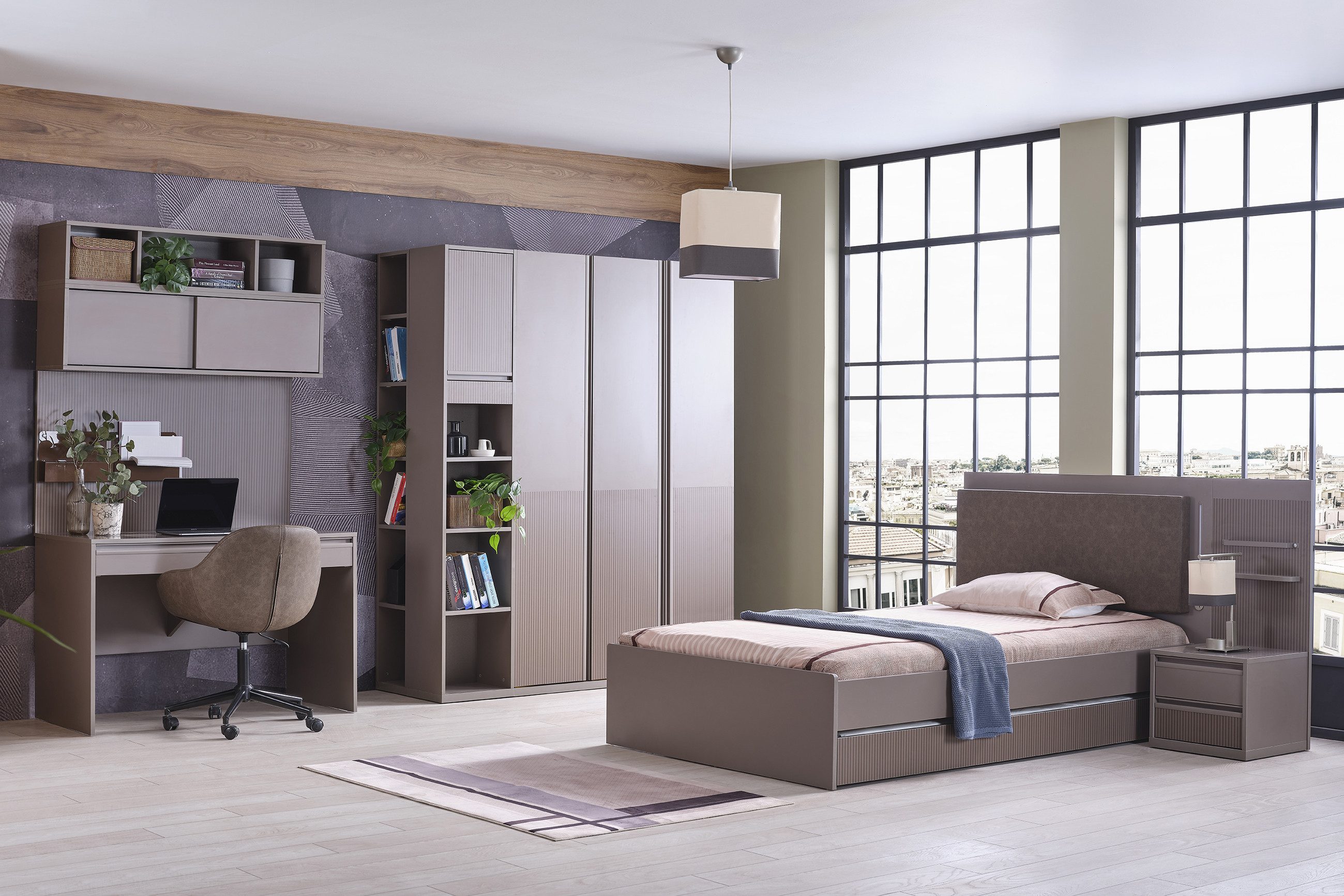 Möbel-Zeit Jugendzimmer-Set SHADOW 9-tlg. - Jugendbett, Schreibtisch & Stauraum-Modulen