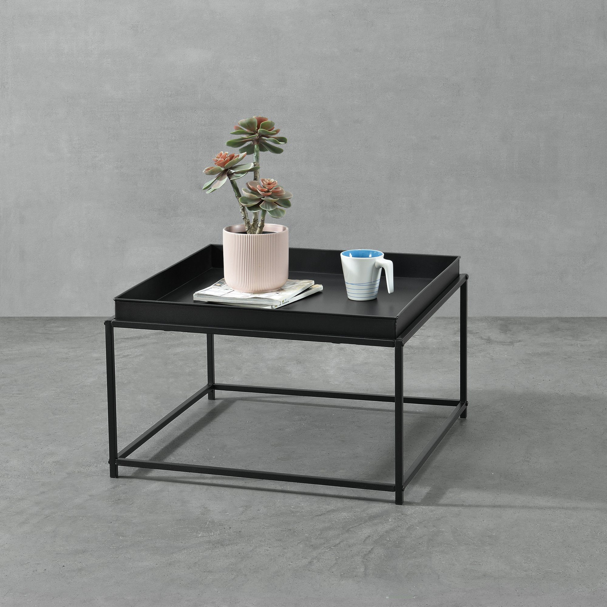 en.casa Beistelltisch, Schwarz Metall Tabletttisch 36x59x59cm »Lipizza«