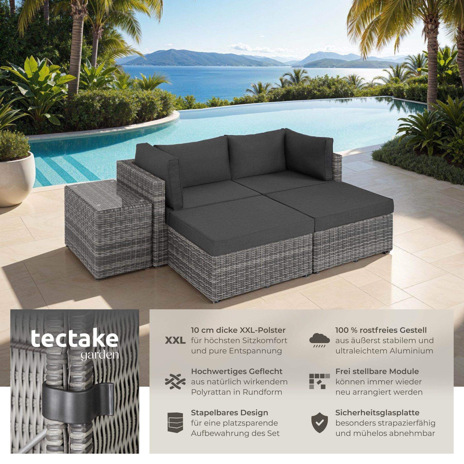 tectake Loungeset Rattan Lounge, (Set., 5-tlg), günstig online kaufen