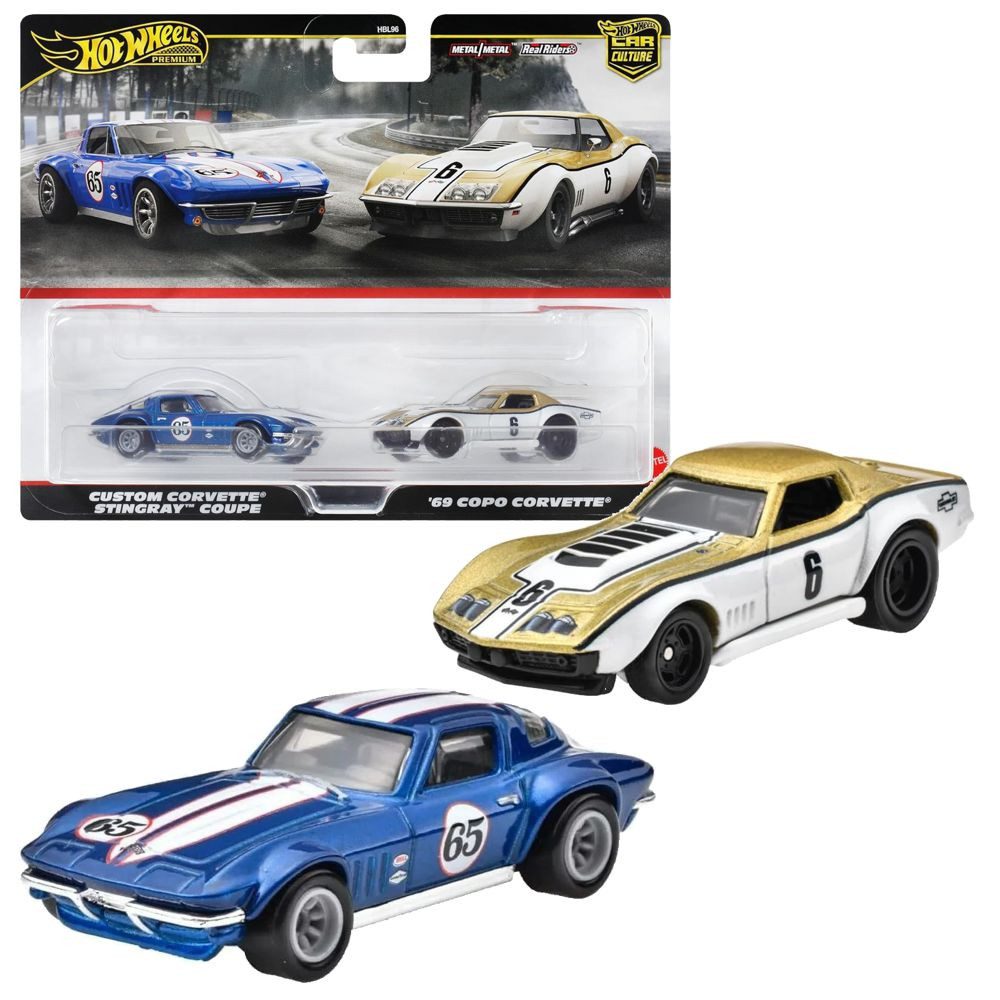 Hot Wheels Spielzeug-Rennwagen Corvette Stingray Coupe + Copo Corvette Hot Wheels Premium Fahrzeuge