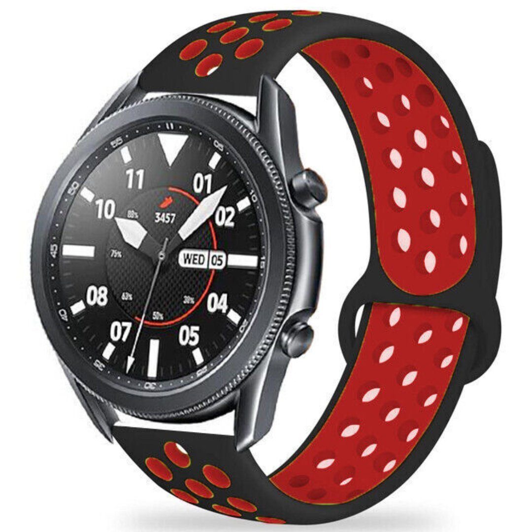 SmartUP Uhrenarmband Sport Silikon Armband für Samsung Galaxy Watch 6 5 4 Gear S3 Classic, Sportband, Silikon Ersatzarmband #7 Schwarz - Rot