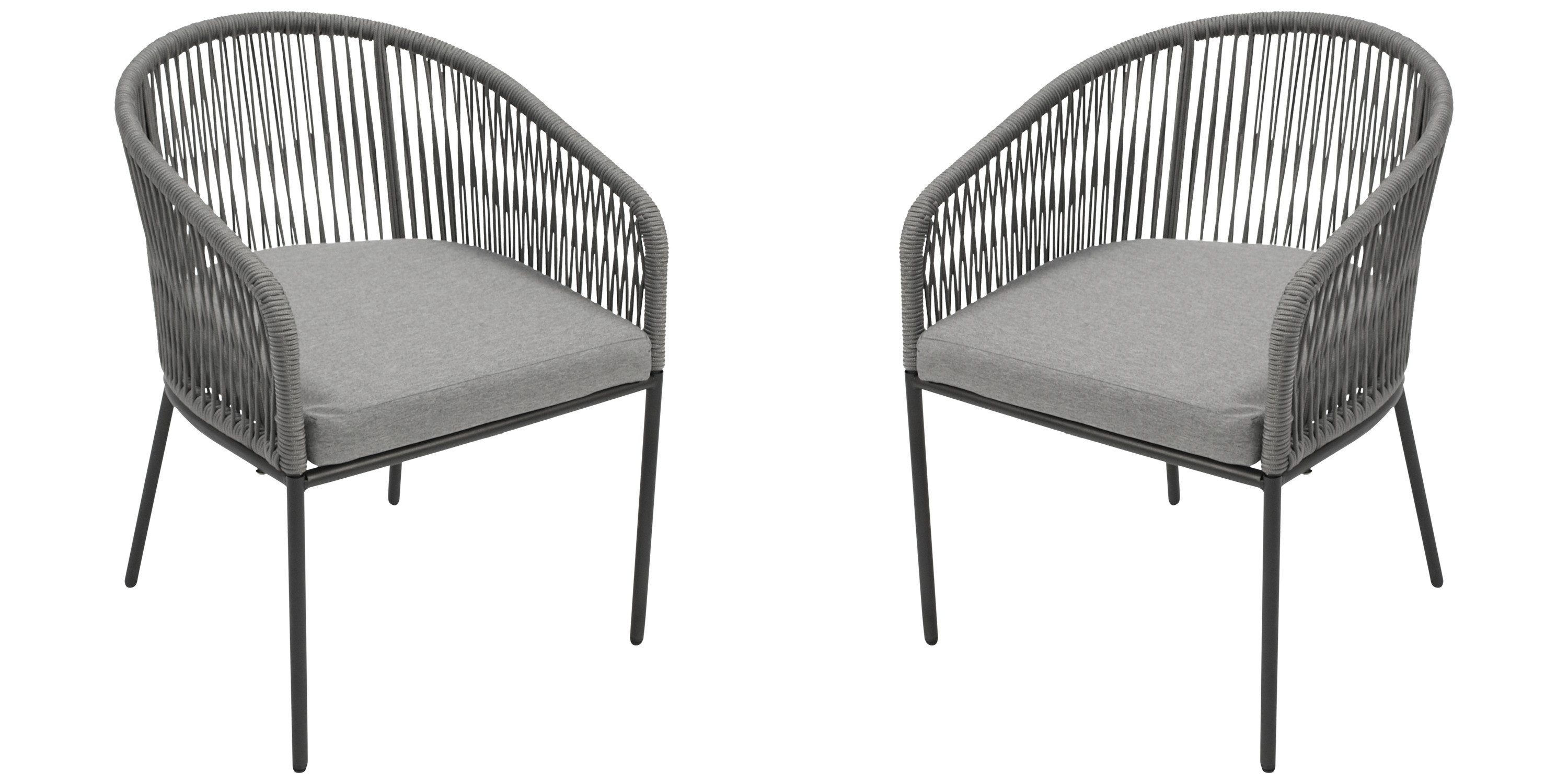 DEGAMO Gartensessel ANCONA (2-St., bestehend aus 2x Sessel), Metall anthrazit + Rope grau, Sitzpolster grau, moderne Optik