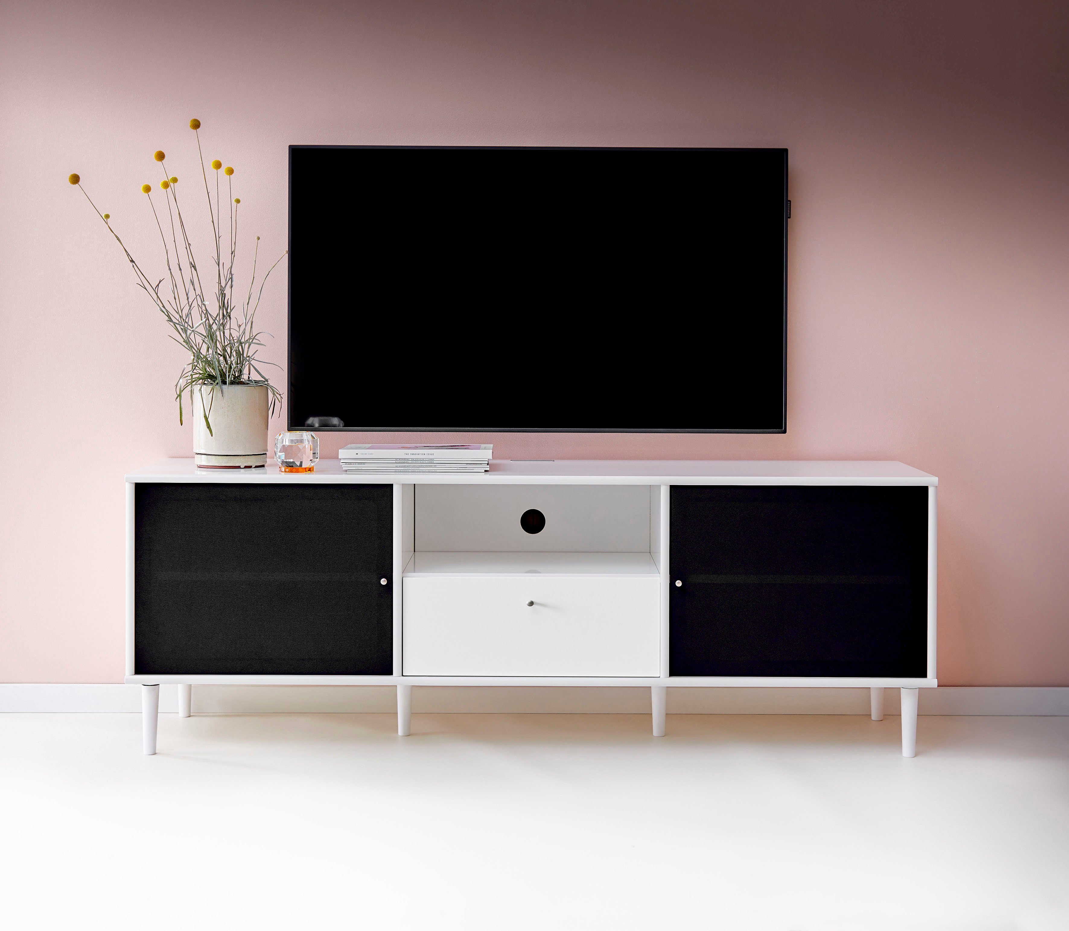 Hammel Furniture Kabeldurchführung, TV-Board Akustikstoff, mit Medienmöbel, Fernsehschrank, B: Türen cm Mistral mit 161,5 Lowboard, Hängend