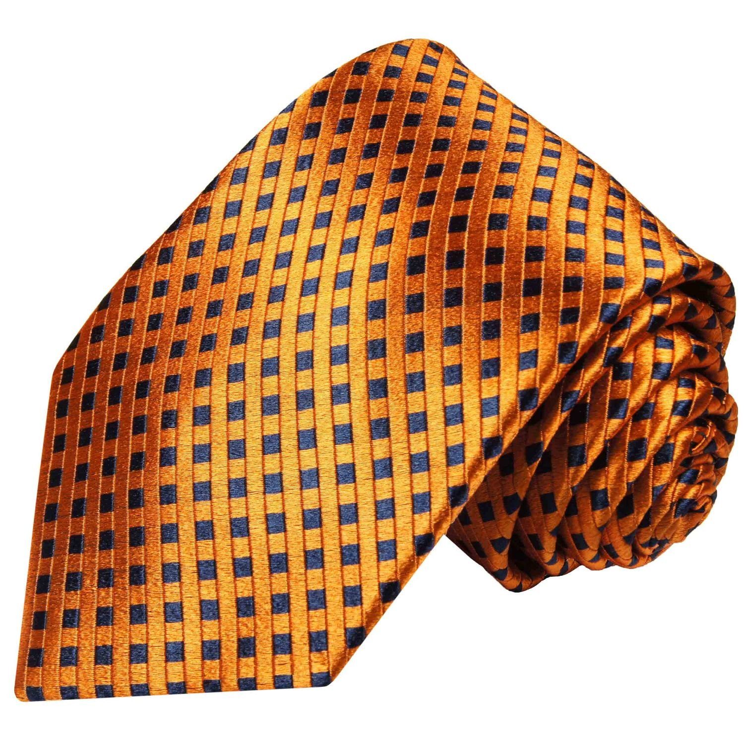 Malone blau Breit (8cm), Seide 310 kleine Schlips Karos Krawatte modern orange bronze 100% Herren Paul Seidenkrawatte