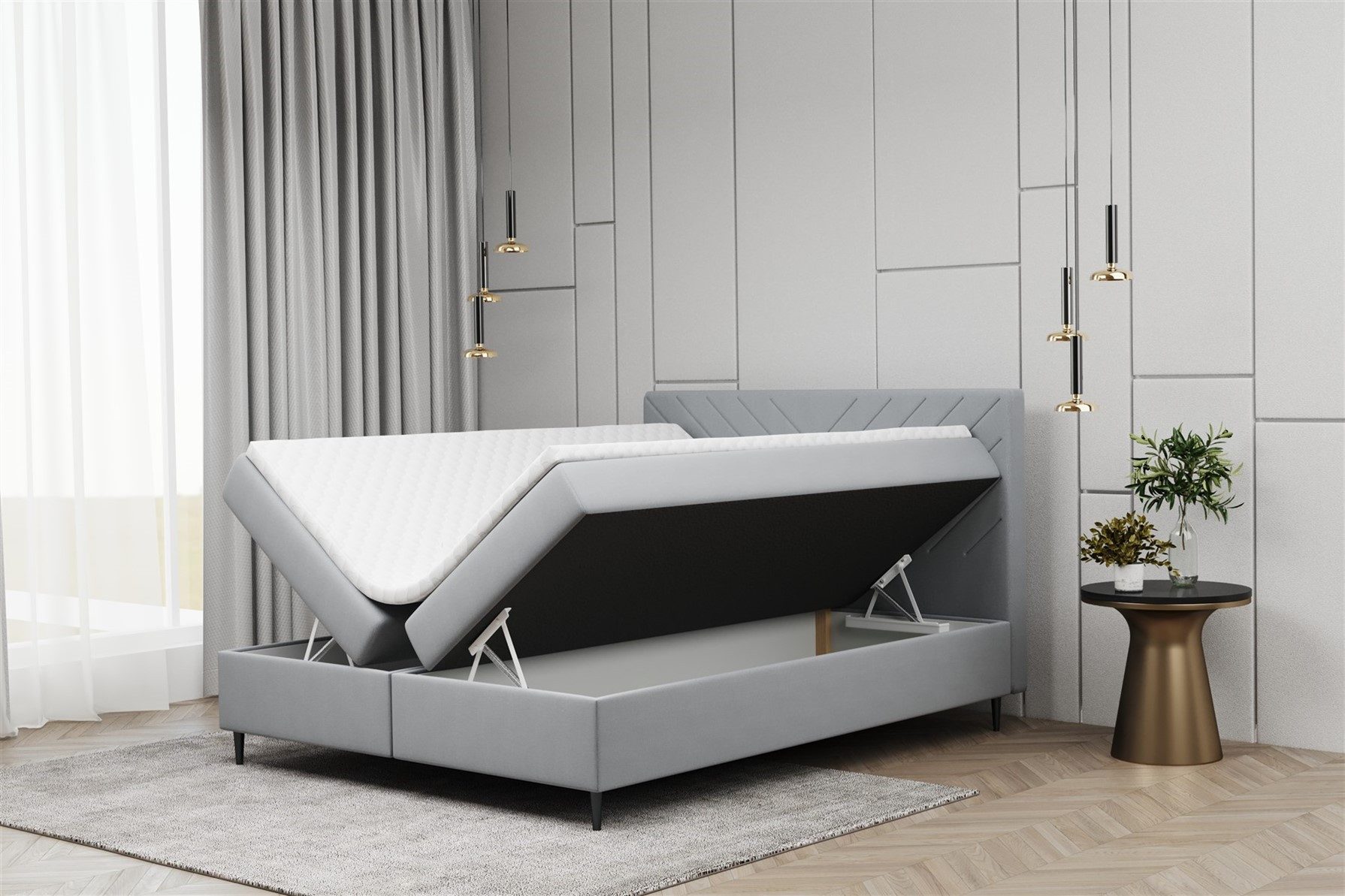 Fun Möbel Boxbett Schlafzimmerbett ELICIO Überlänge in Stoff Cloud (inkl. Bettkästen, inkl. Kaltschaumtopper), auch in Standardlänge 200cm erhältlich