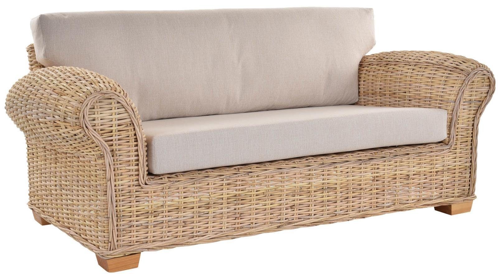 Krines Home Loungesofa Rattansofa Lounge Liegesofa Wohnzimmer Couch Rattan Sofa mit Polster, Rattan Sofa Rattanmöbel