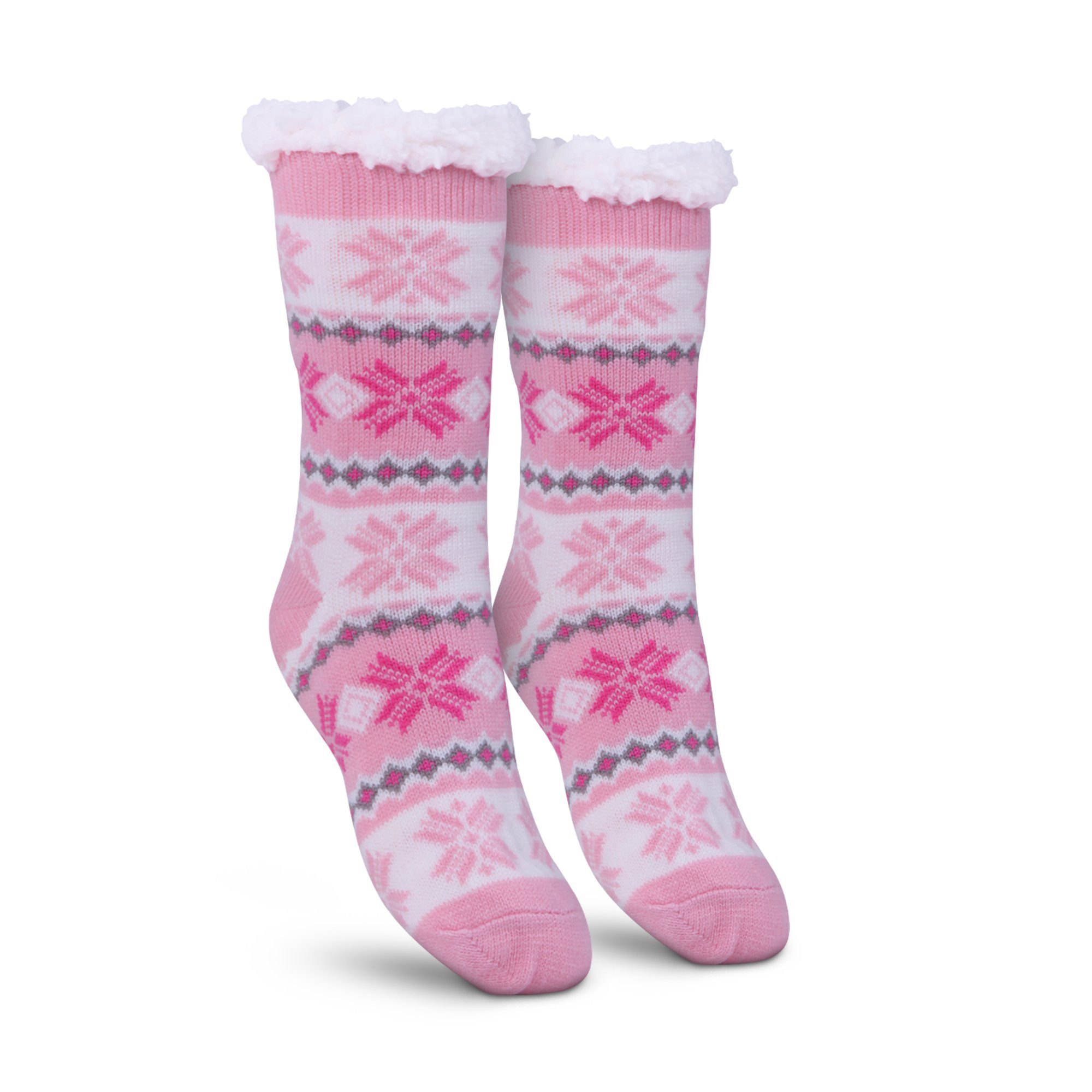 Bestlivings Kuschelsocken Haussocken "Norweger Schneeflocke" (1-Paar) Hüttensocken ABS / Teddyfutter - Norweger Socken Stoppersocken Pink