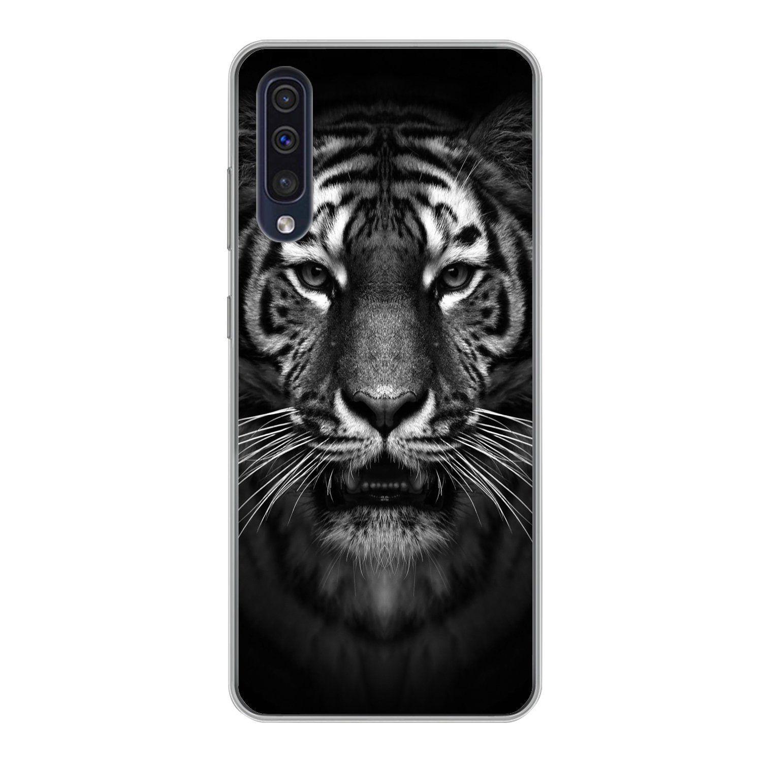MuchoWow Handyhülle für Samsung Galaxy A30s Tiger - Tiere - Schwarz - Weiß - Porträt - Wil, Smartphone-Bumper, Print, Handy Schutzhülle Dünn