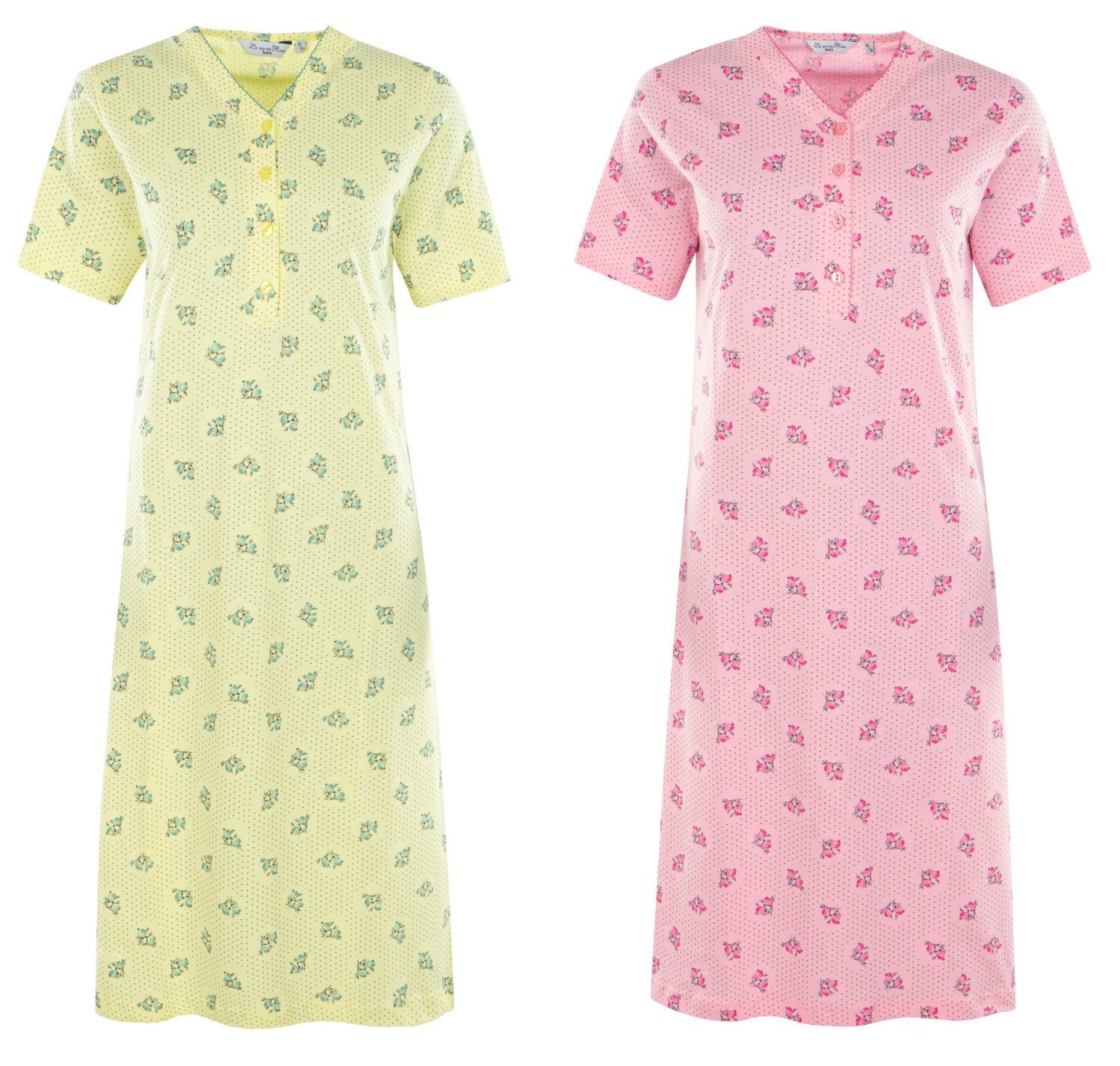 Hajo Nachthemd Doppelpack Damen Nachthemd (2-tlg) Sparpaket, Baumwolle gelb rosa