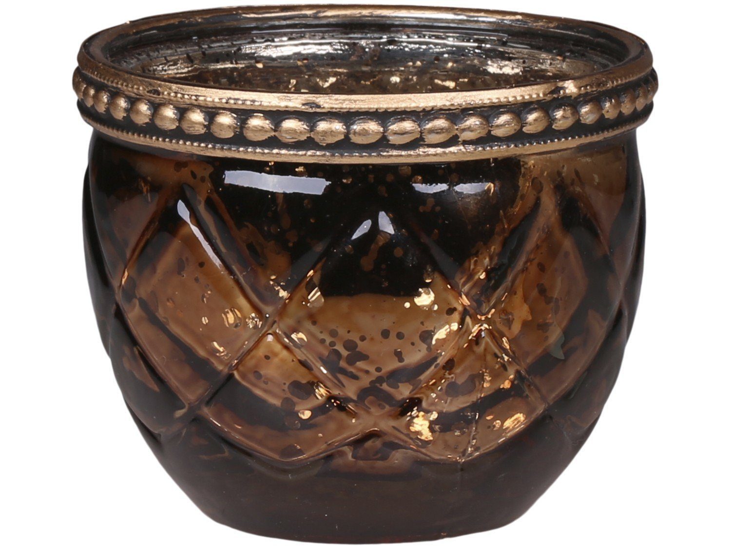 Antique antik Perlenrand mokka Chic Teelichthalter Schliff und