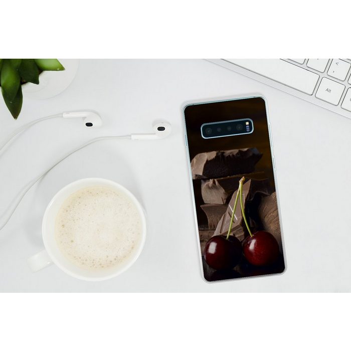 MuchoWow Handyhülle Kirsche - Schokolade - Schwarz Phone Case Handyhülle Samsung Galaxy S10+ Silikon Schutzhülle FN11522