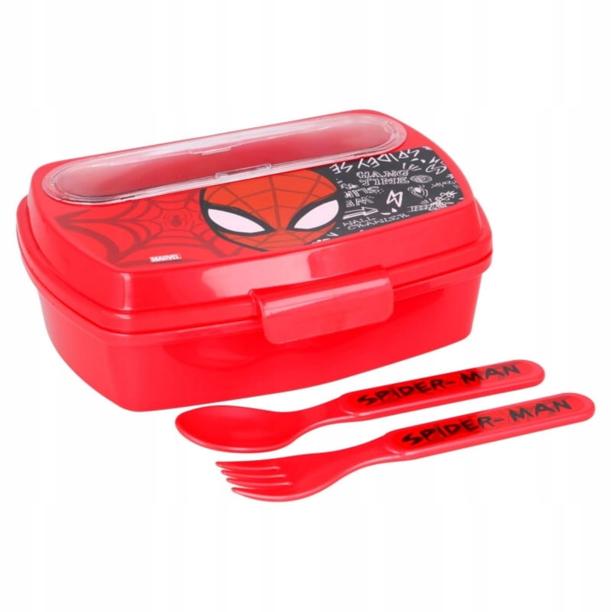 Festivalartikel Lunchbox Spiderman Lunchbox mit Besteck, BPA-frei, Kinder Frühstücksbox