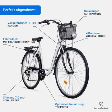 bergsteiger Cityrad Florenz 28 Zoll Damenfahrrad mit Korb, Beleuchtung, ab 160 cm, 7 Gang Shimano Tourney RD-TY21 Schaltwerk, Kettenschaltung