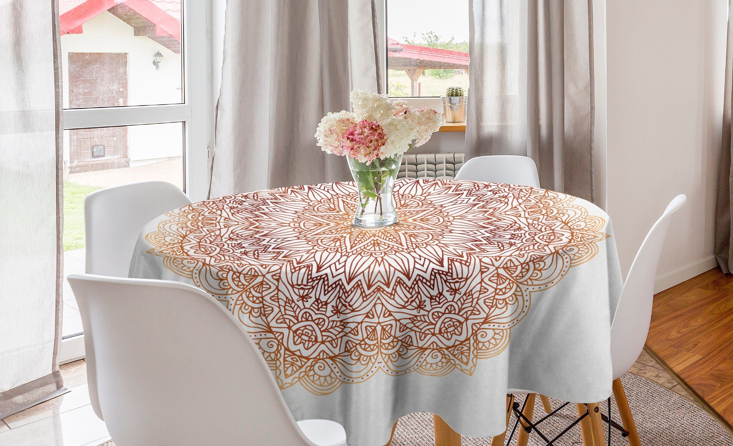 Abakuhaus Tischdecke Kreis Tischdecke Abdeckung für Esszimmer Küche Dekoration, Brown Mandala Blätter Stern