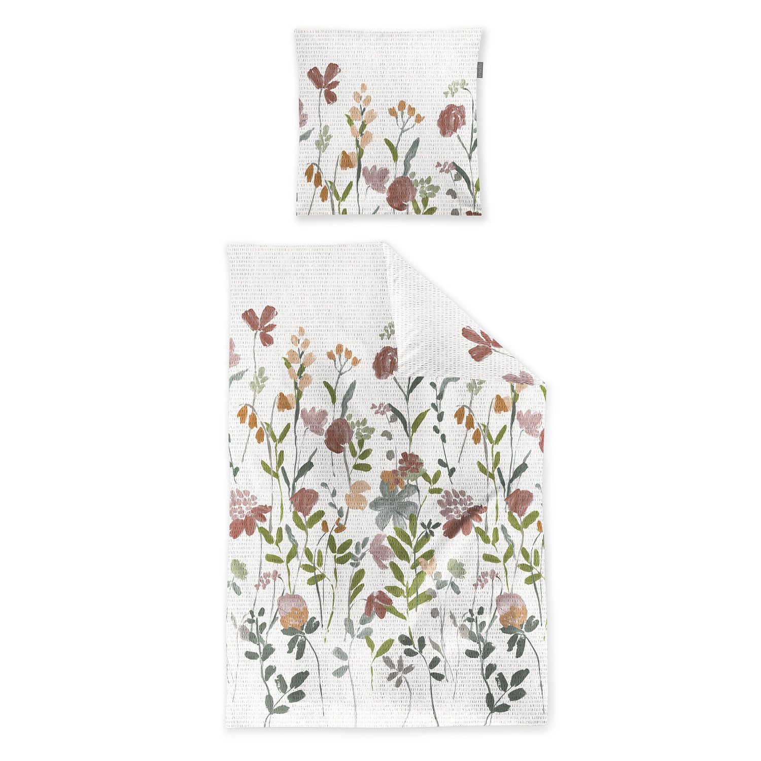 Irisette Bettwäsche Irisette Seersucker Bettwäsche Easy 8547-60 Blumen rot grün 135x200, Soft Seersucker, 2 teilig