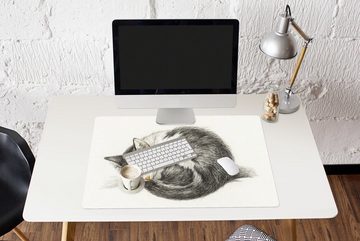 MuchoWow Gaming Mauspad Schlafende Katze zusammengerollt - Gemälde von Jean Bernard (1-St), Büro für Tastatur und Maus, Mousepad Gaming, 90x60 cm, XXL, Großes