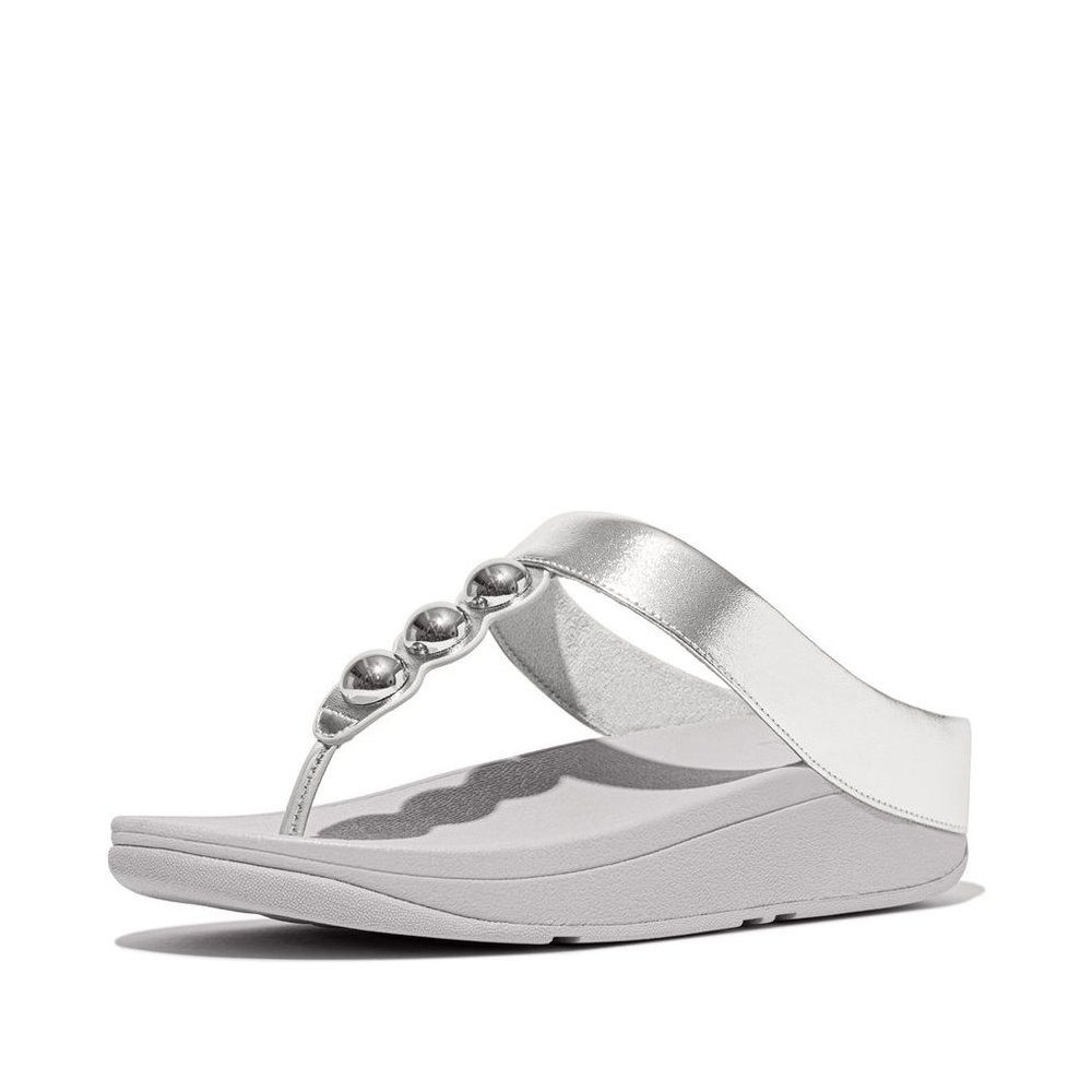 Fitflop Fino Mirror-Dome Metallic-Leather Toe-Post Sandals Sandale