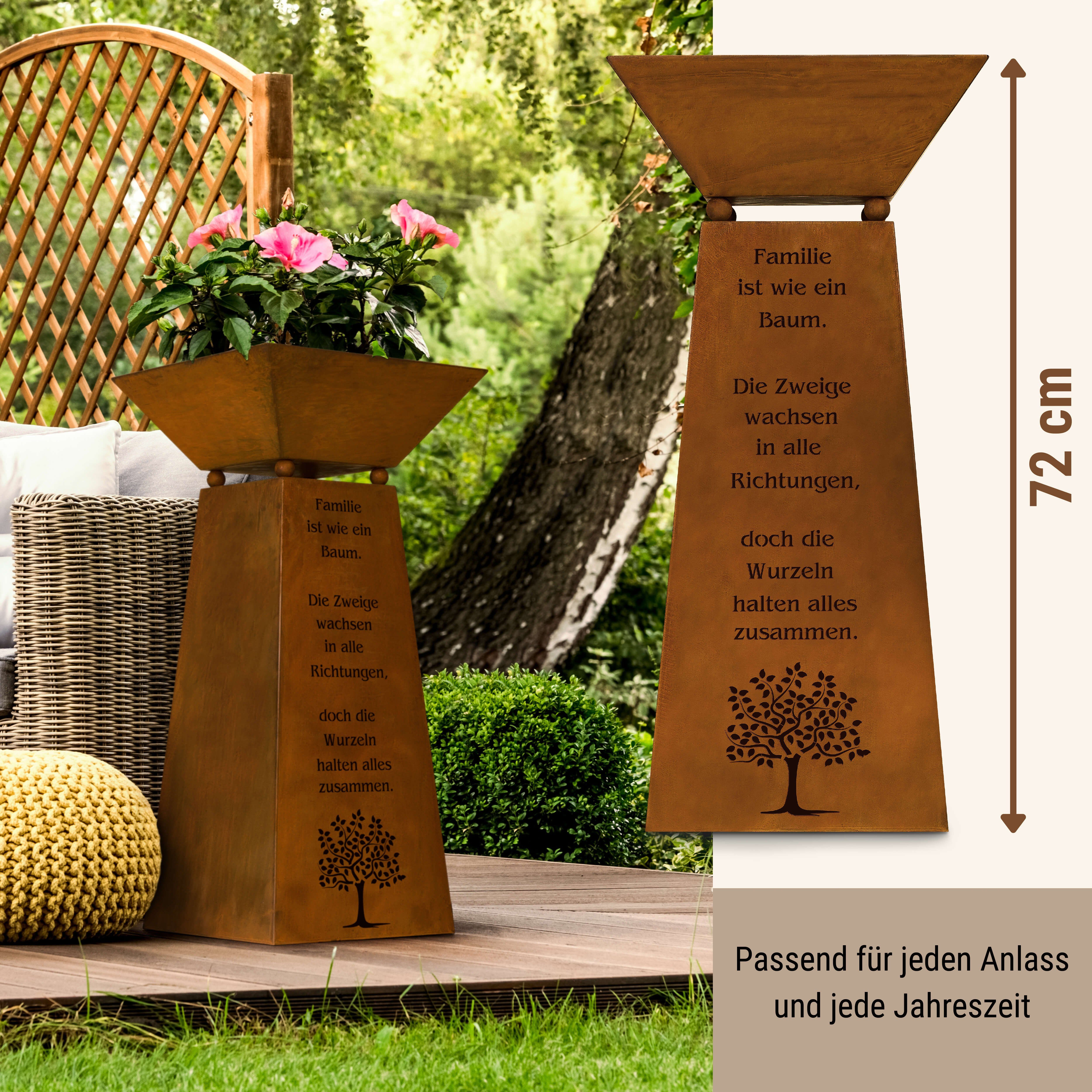 Rostikal Pflanzkübel Familie Deko Säule Garten 72 cm Pflanzgefäß (Set, 2tlg), echter Rost