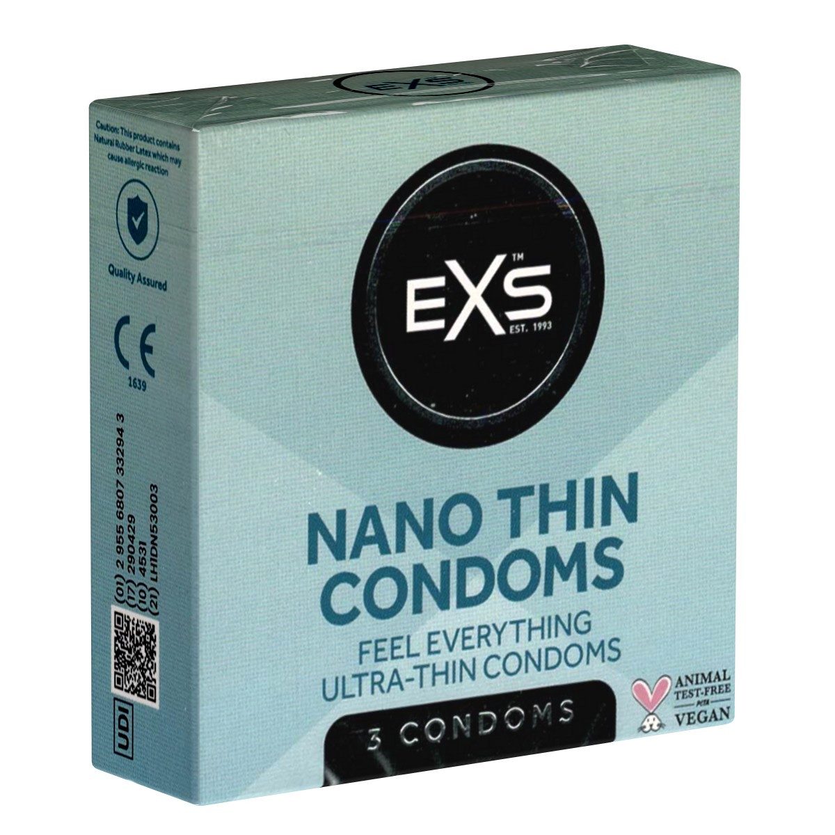 EXS Kondome Nano Thin - superdünne Kondome mit der dünnsten Wandstärke Packung mit, 3 St., extra dünne Kondome für echtes Gefühl, samtige Oberfläche, perfekte Wärme-Übertragung
