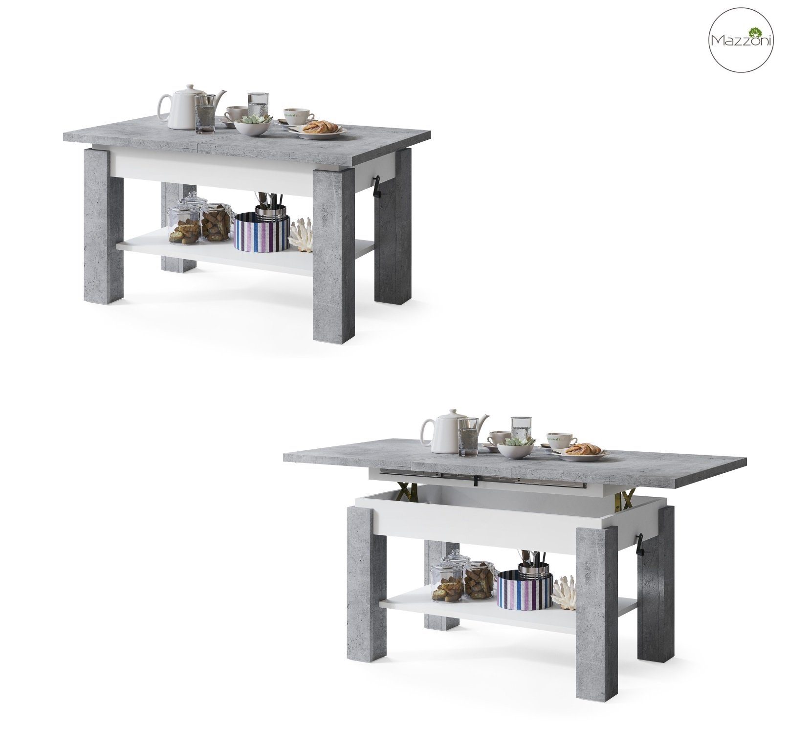 Mazzoni Couchtisch Astoria Beton Weiß höhenverstellbar matt 71,5 Weiß / / 150 59,5 ausziehbar 110 - - Beton