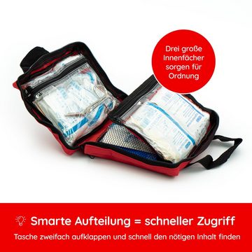 FLEXEO Erste-Hilfe-Set & 2 Beatmungstücher, (1 St), Verbandtasche Nofallset, rot