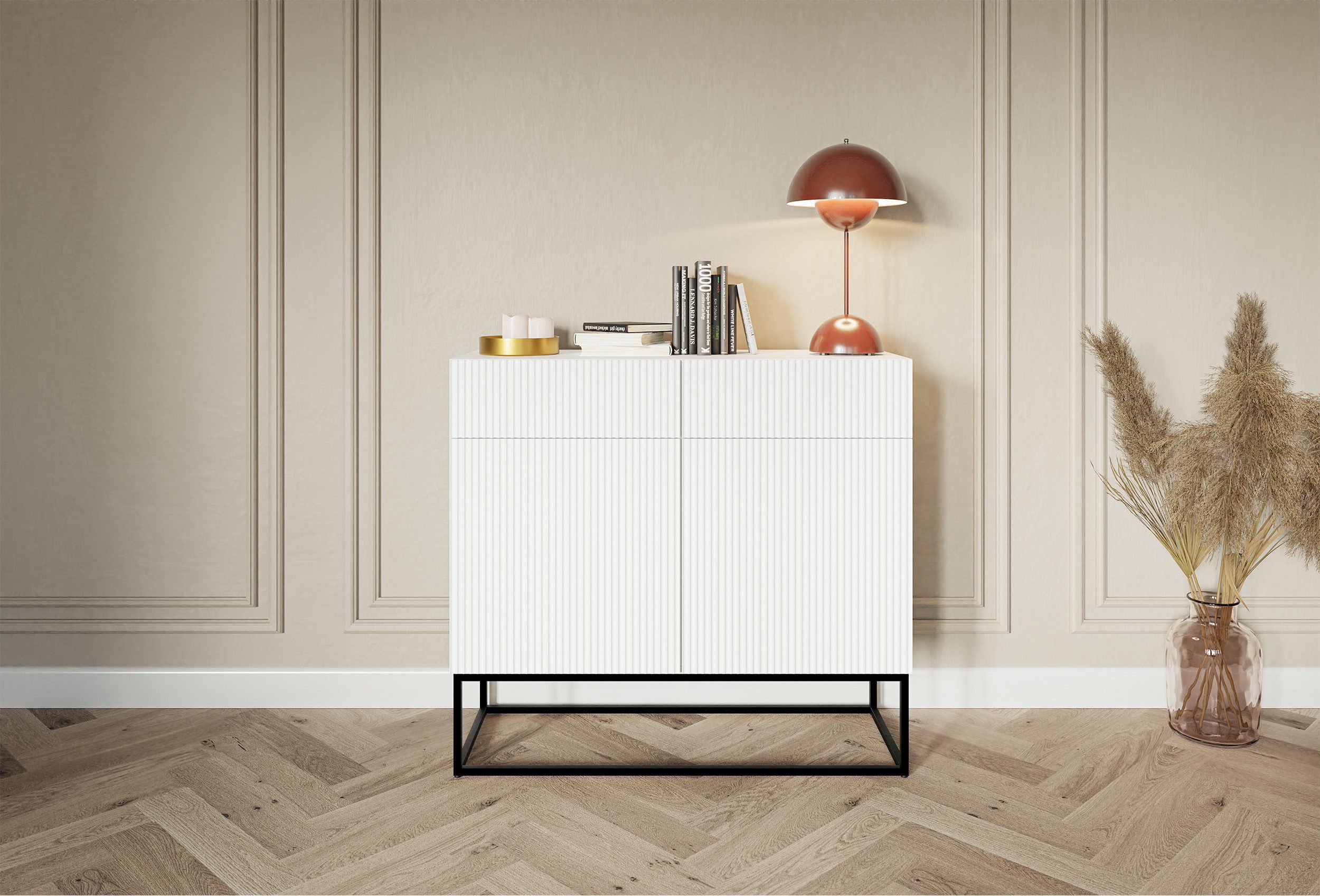 Selsey Sideboard VELDIO, 2-türig mit 2 Schubladen und schwarzem Gestell, 100 cm