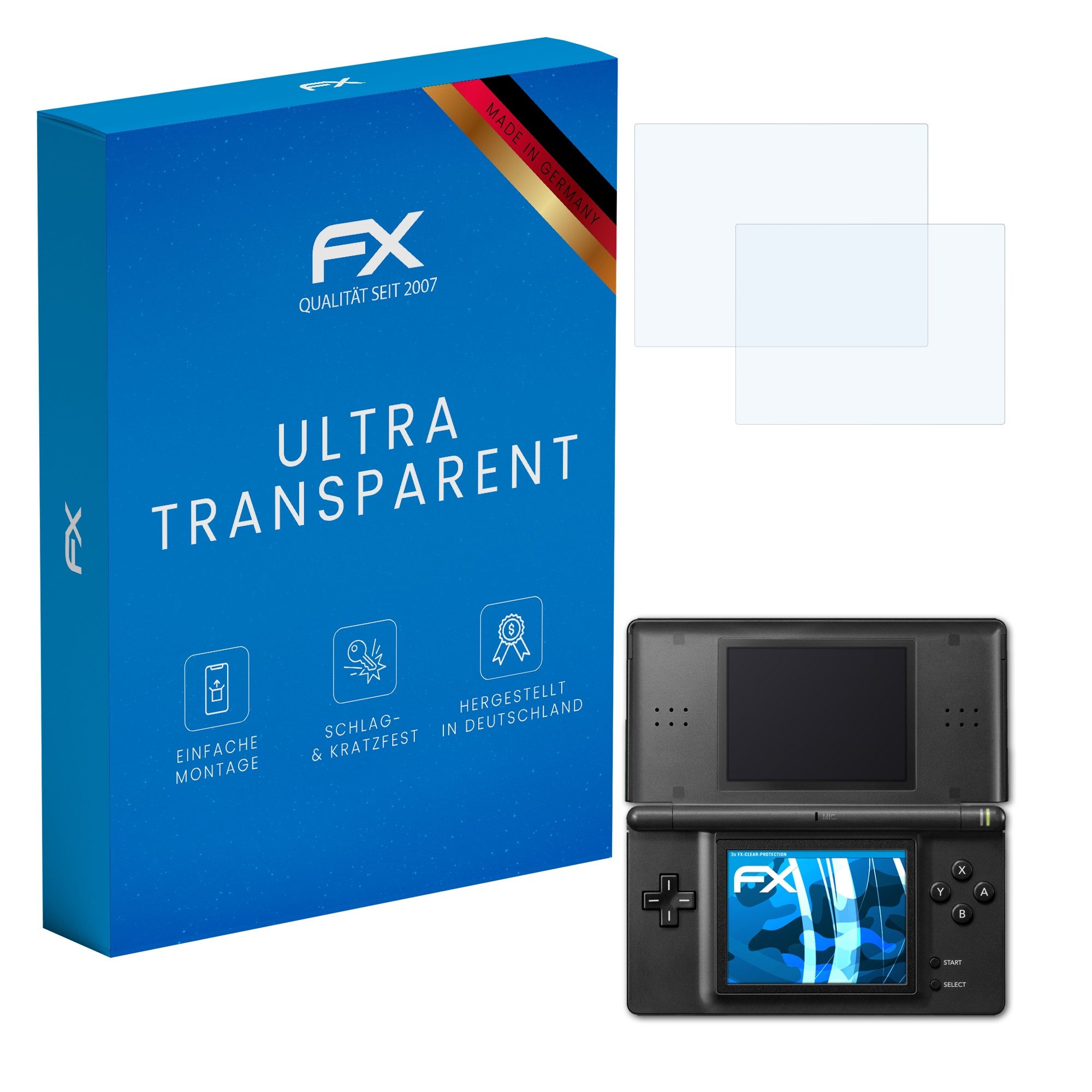 atFoliX Schutzfolie Displayschutz für Nintendo DS-Lite, (3er Set), Ultraklar und hartbeschichtet