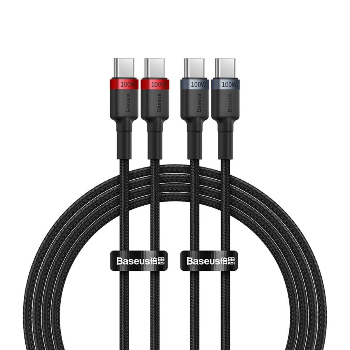Baseus 2x Schnell-Ladekabel USB-C auf USB-C 100W,1m Rot Schwarz, Grau Schwarz Smartphone-Kabel