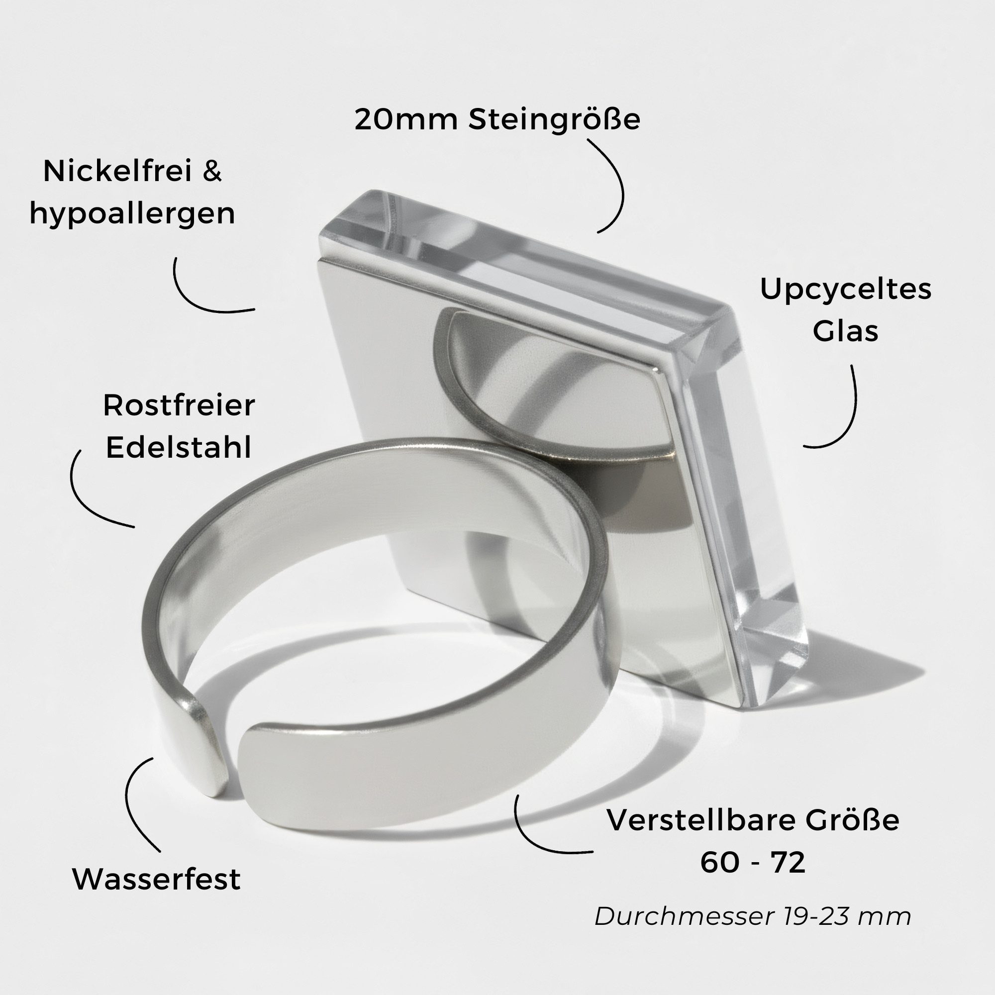 ALEXASCHA Fingerring Statement Ring mit Stein 20mm • größenverstellbar