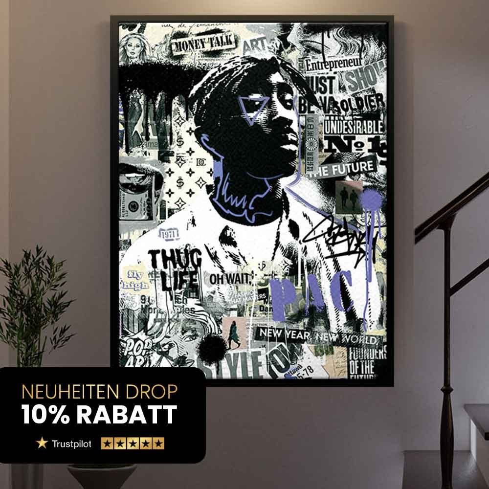 Streetart Tupac - Motivationsbild Rahmen Leinwandbild, DOTCOMCANVAS® - weißer Premium