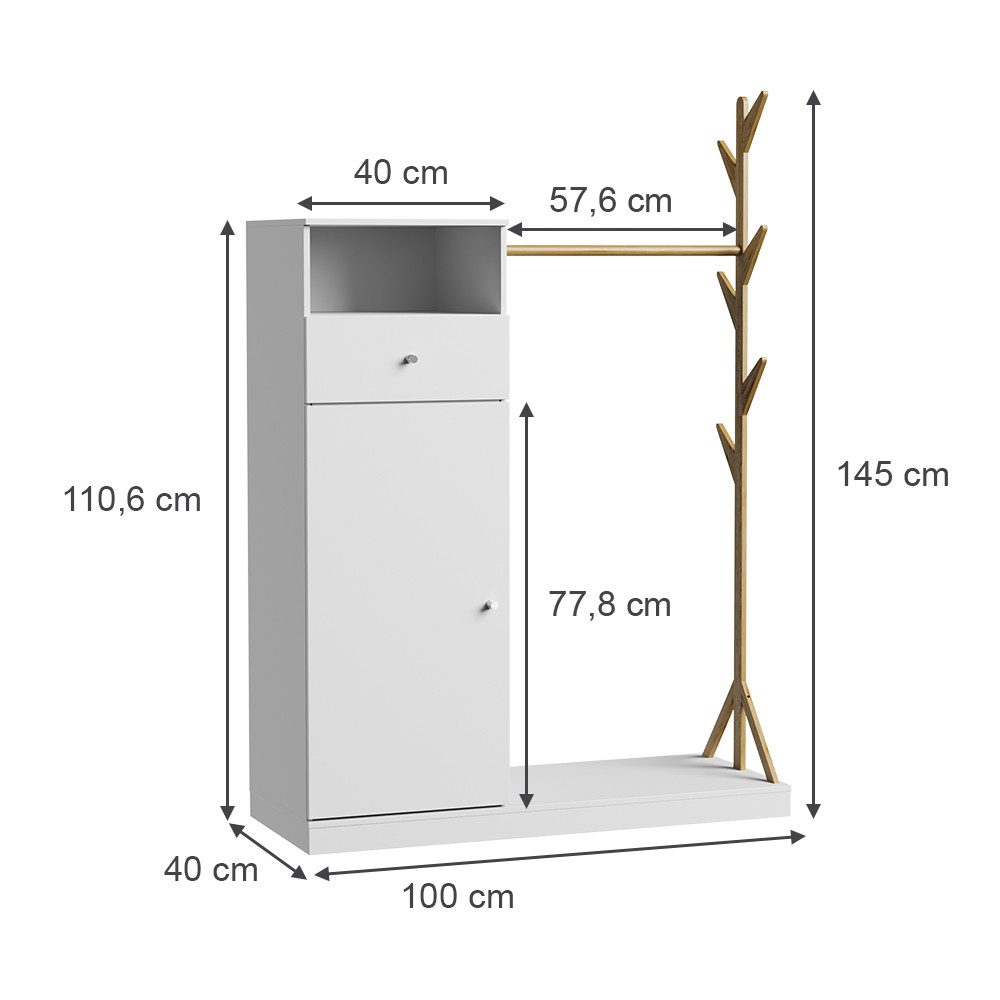 Vicco Garderoben-Set Liria, Weiß/Bambus, 100 x 145 cm mit Schublade günstig online kaufen