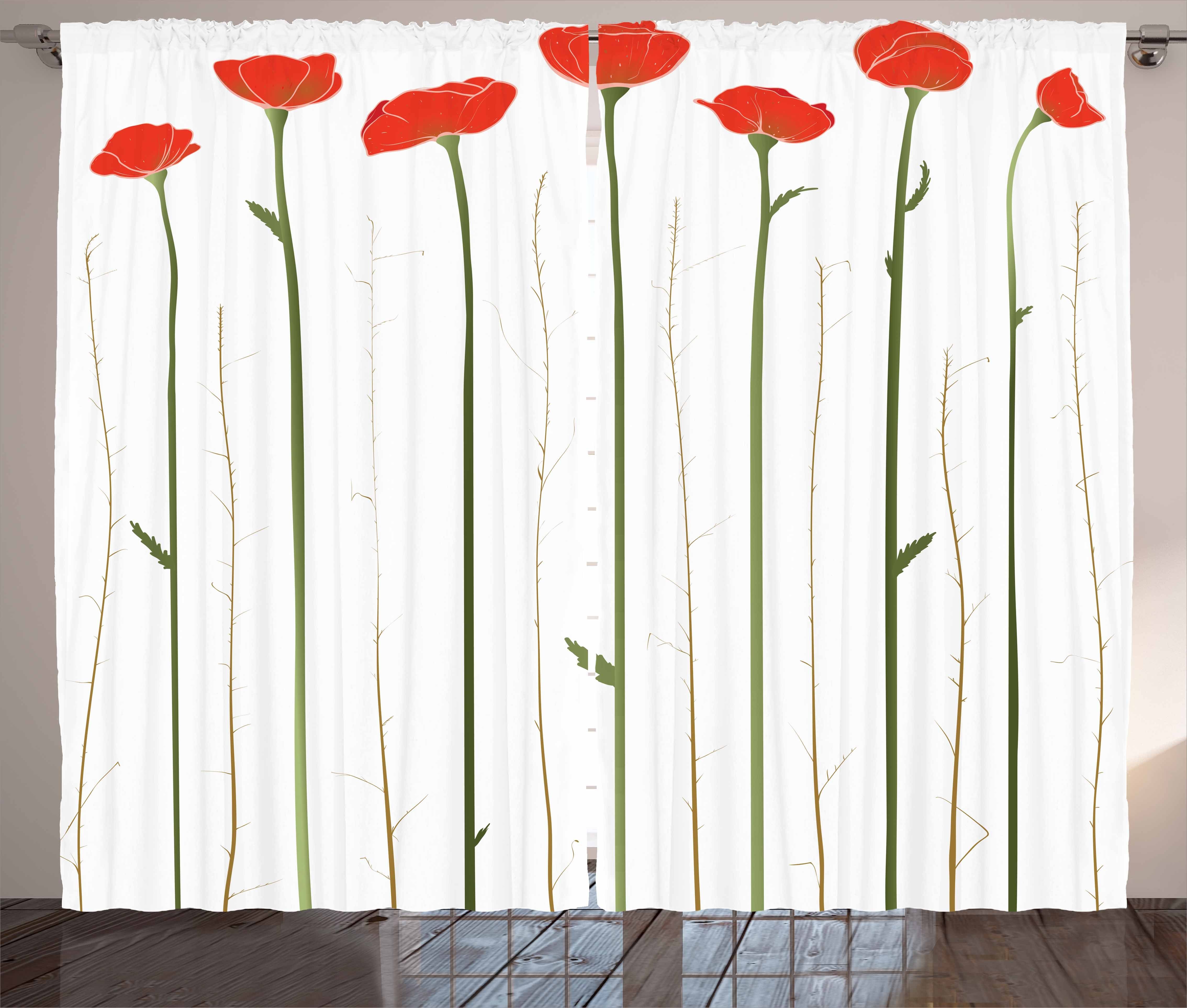 Gardine Schlafzimmer Kräuselband Vorhang mit Schlaufen und Haken, Abakuhaus, Blume Rote Mohnblumen auf Frühling