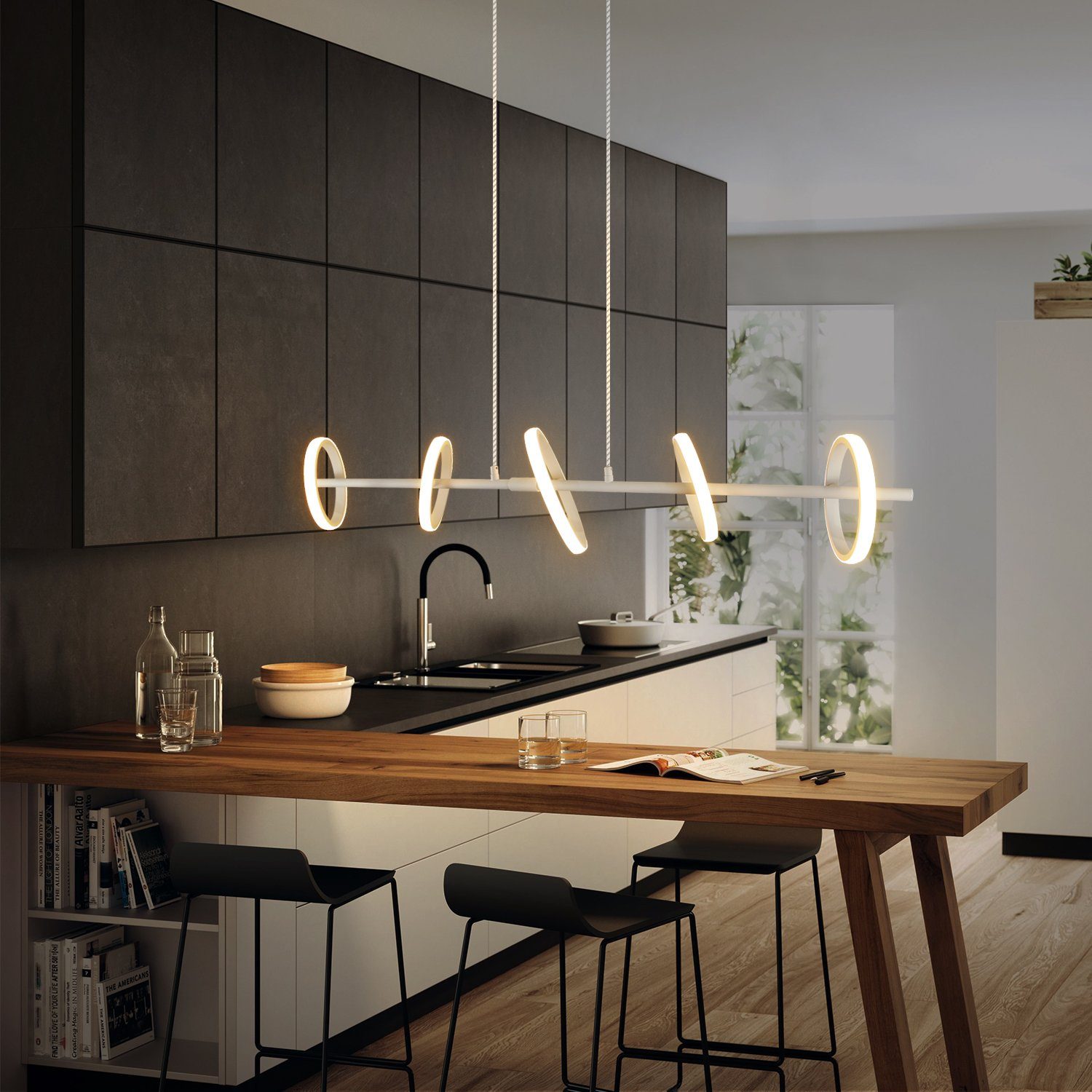 ZMH LED Pendelleuchte Modern Esstisch Drehbaren Abnehmbar Ringen Hängeleuchte Schlafzimmer, nicht dimmbar, LED fest integriert, Warmweiß, Tageslichtweiß