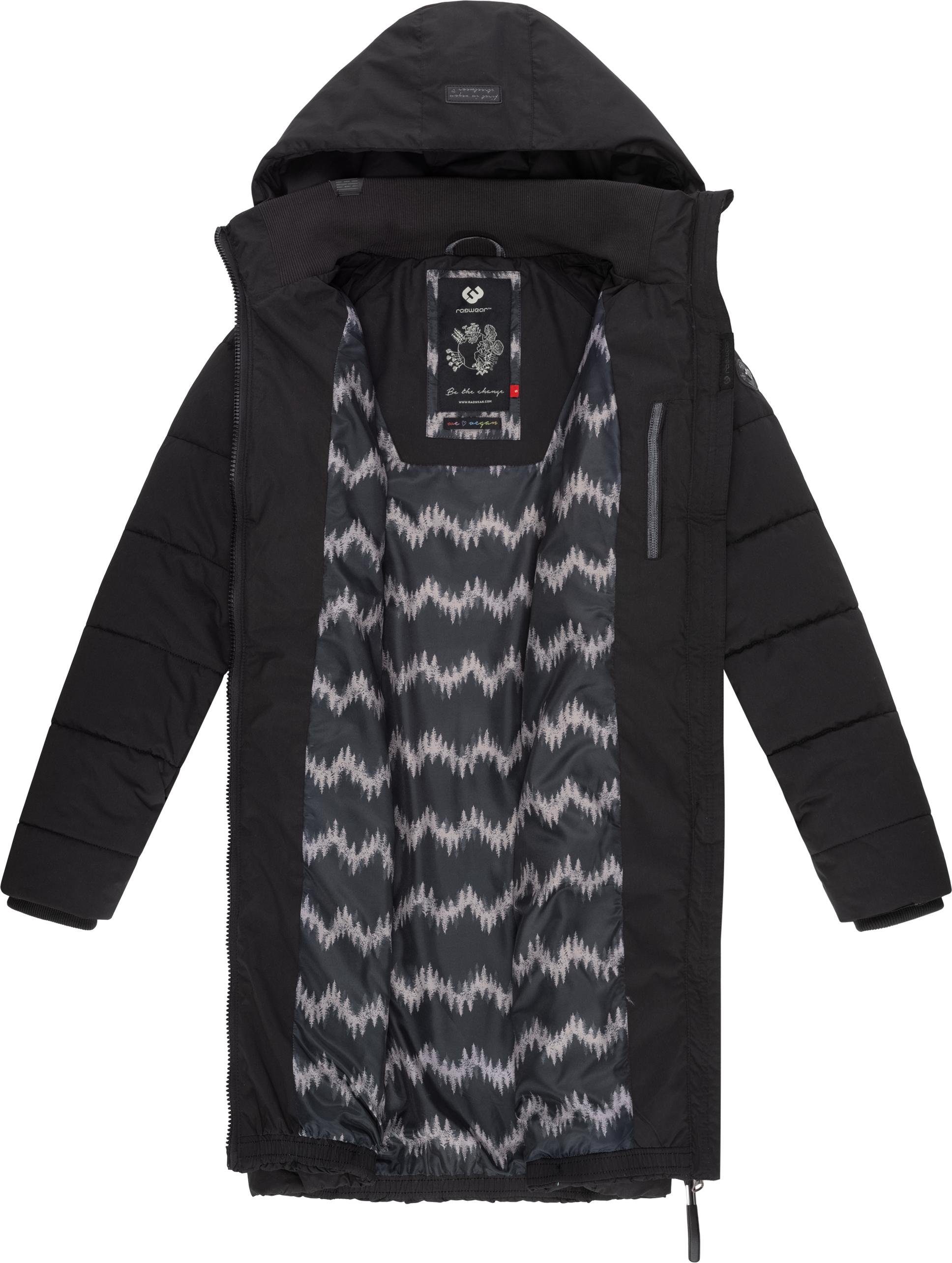 Kapuze Coat mit gesteppter gefütterter Winterparka Dizzie Ragwear black Steppmantel stylischer,