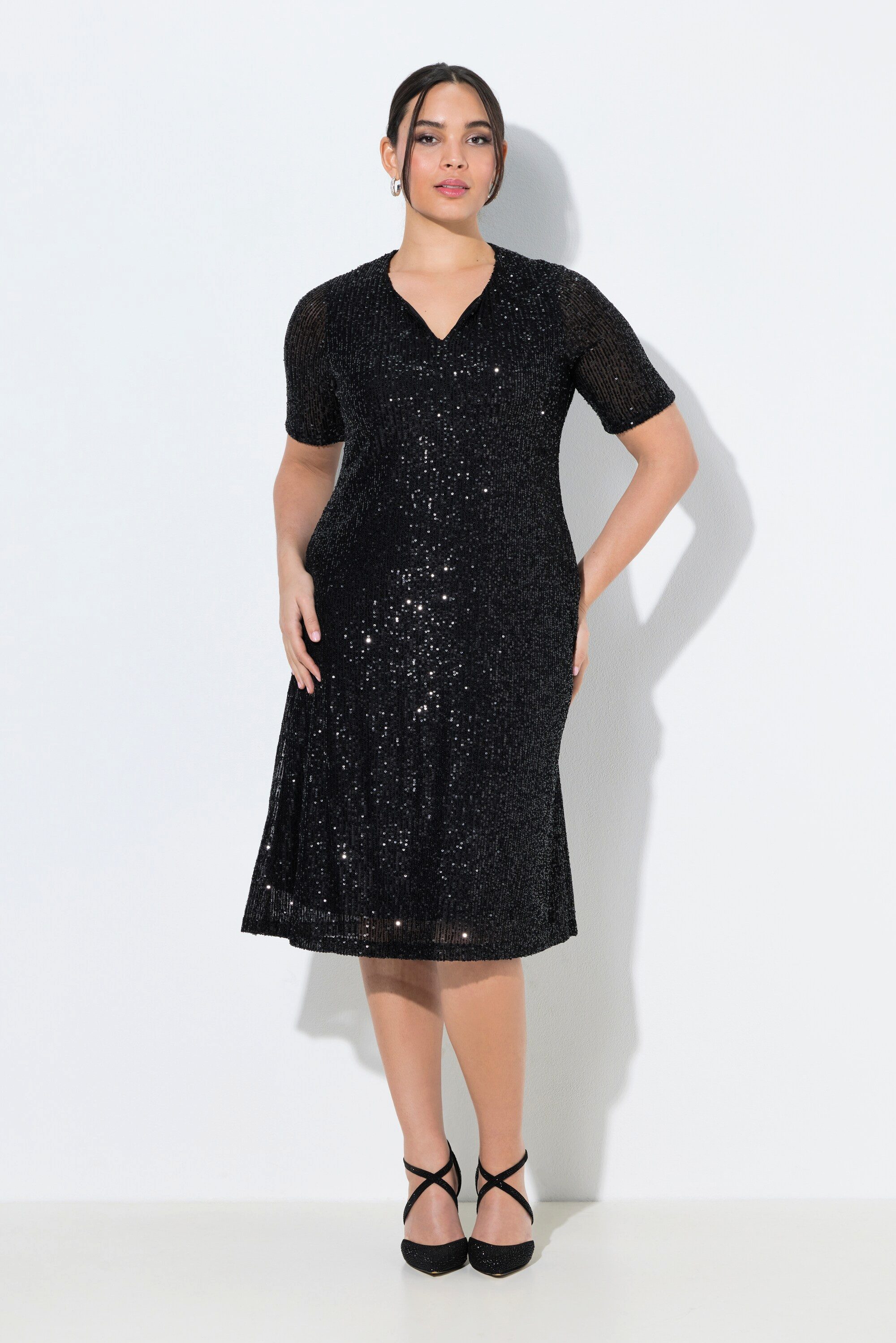 Midikleid Paillettenkleid A-Linie Halbarm