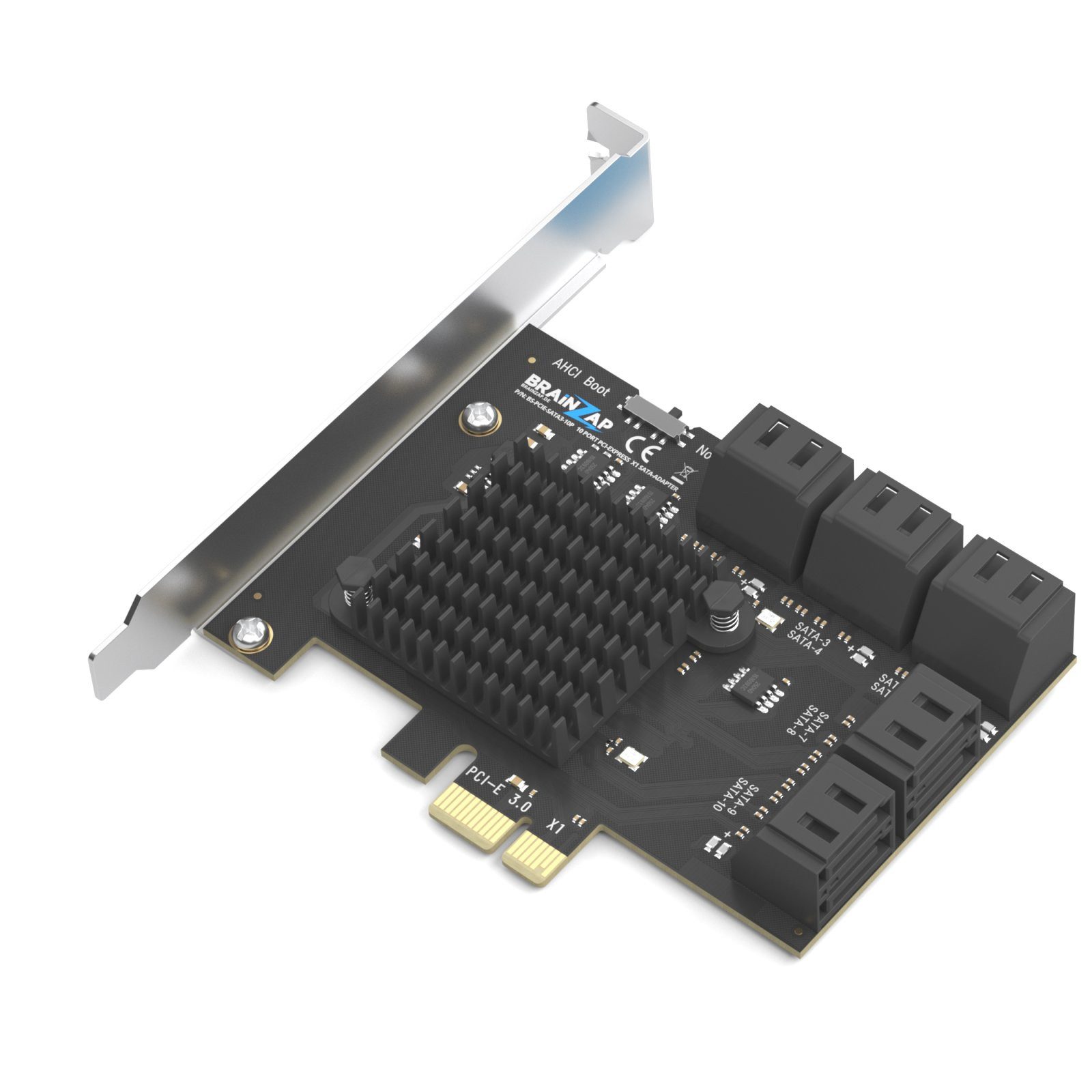 BRAINZAP 10-Port SATA PCIe Controller Modulkarte PCI-Express zu SATA, 10x SATA III 6 Gb/s, PCIe x1