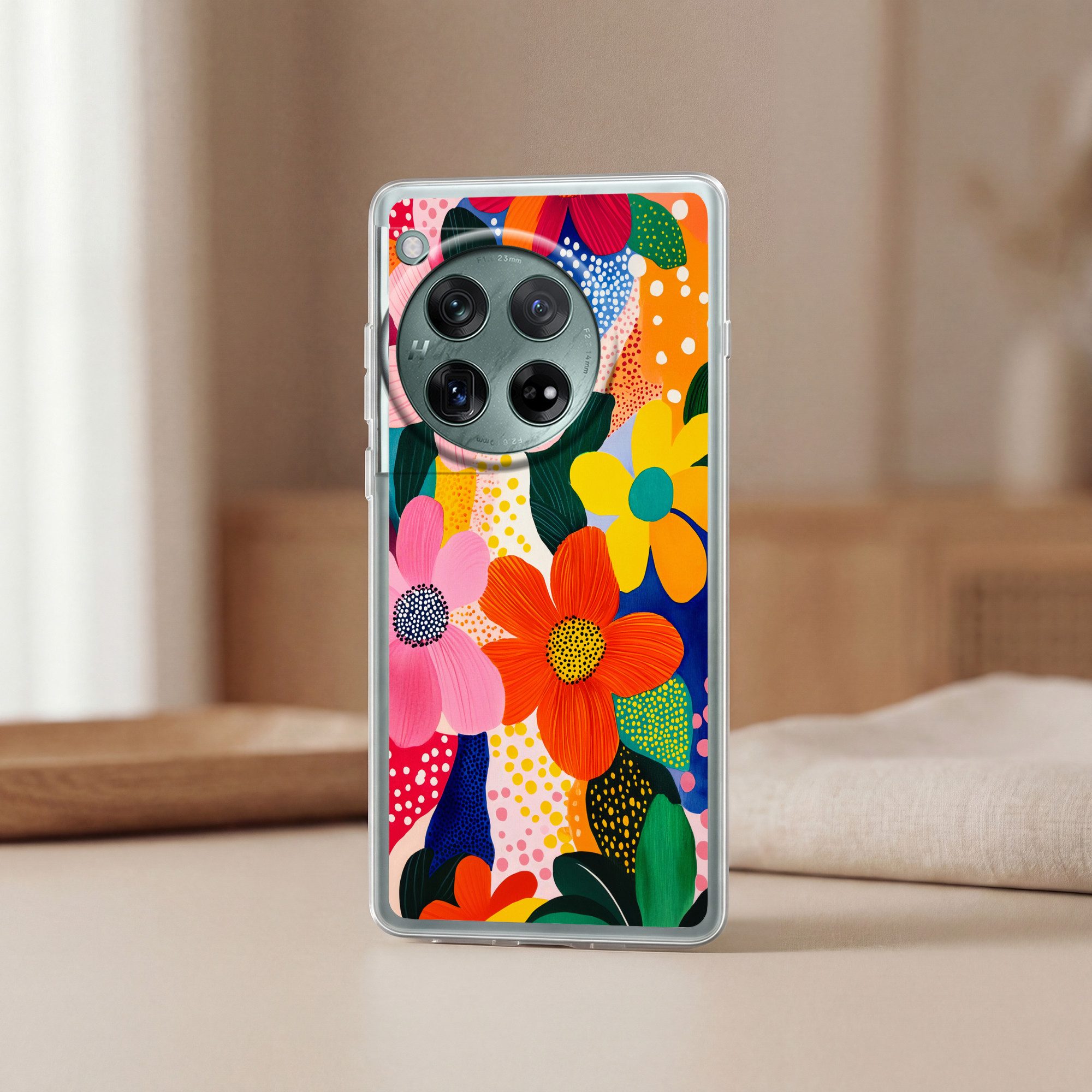 MuchoWow Handyhülle für OnePlus 12 Blumen - Bunt - Tupfen, Handy Case, Silikon, Bumper Case Dünn