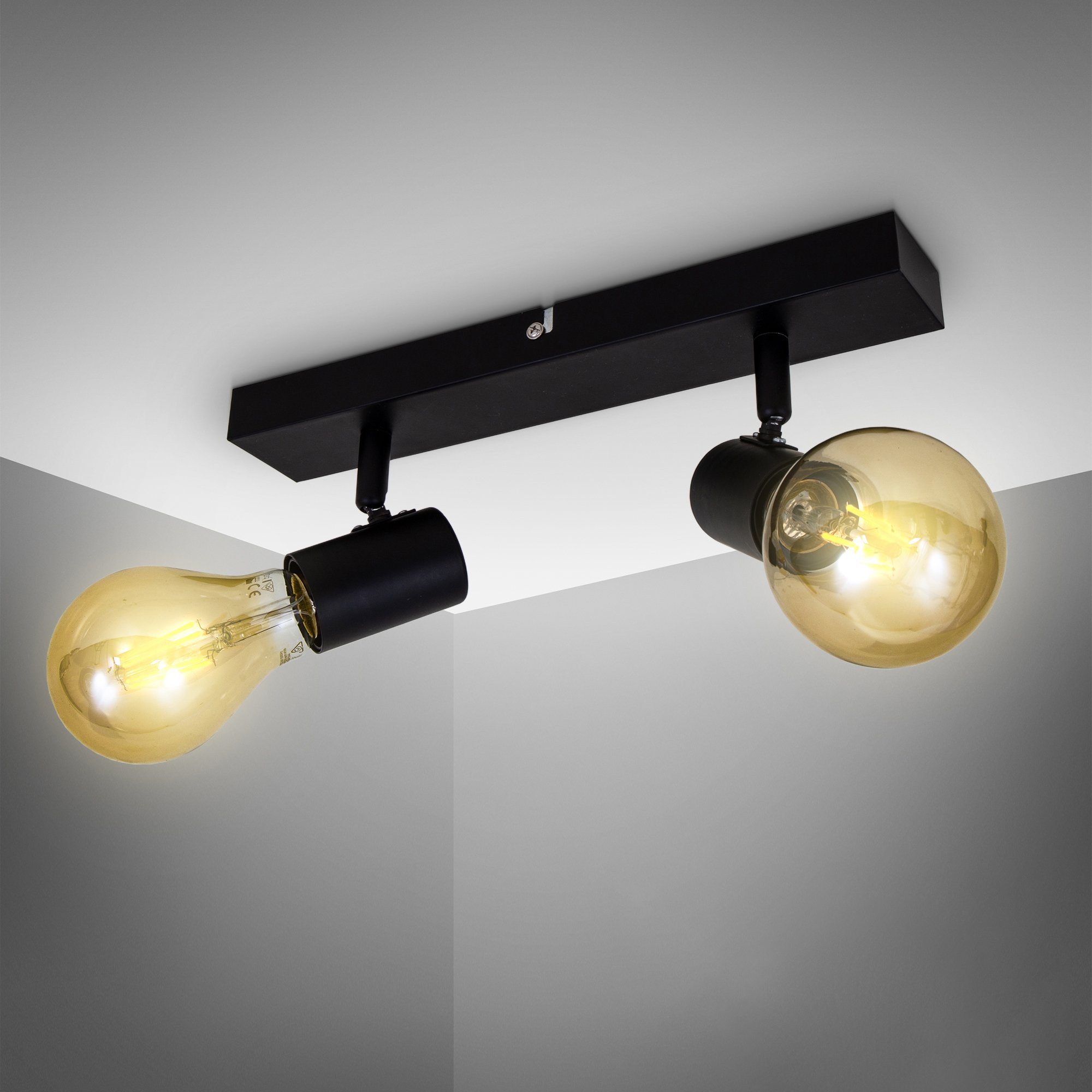 B.K.Licht LED Industriedesign, ohne Leuchtmittel, Deckenspots, Deckenleuchte, Deckenlampe, schwarz-matt Retro