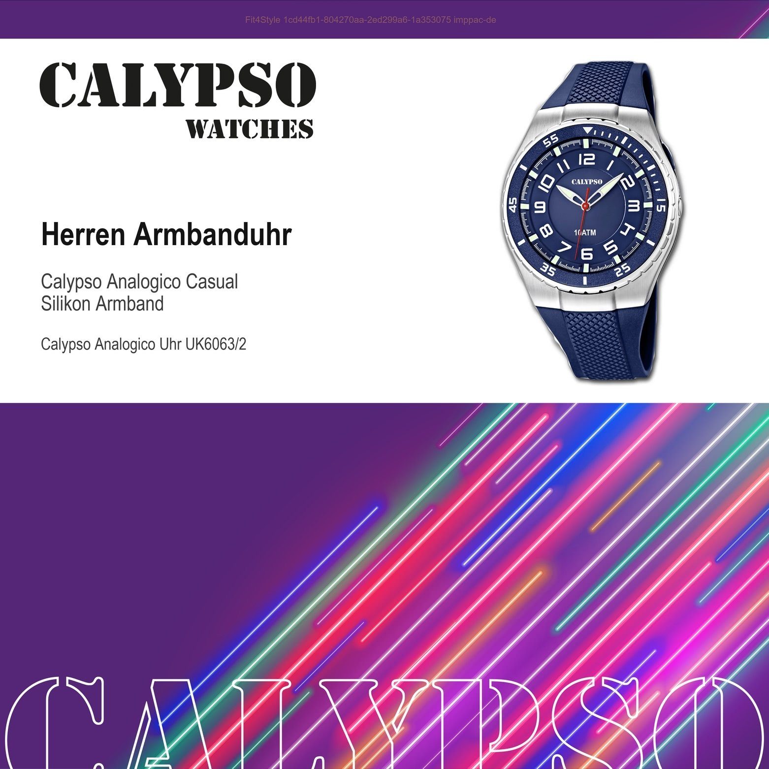 CALYPSO WATCHES Silikonarmband K6063/2 Quarzuhr Calypso Casual Armbanduhr blau, rund, Silikon, Herren Herren Casual Uhr