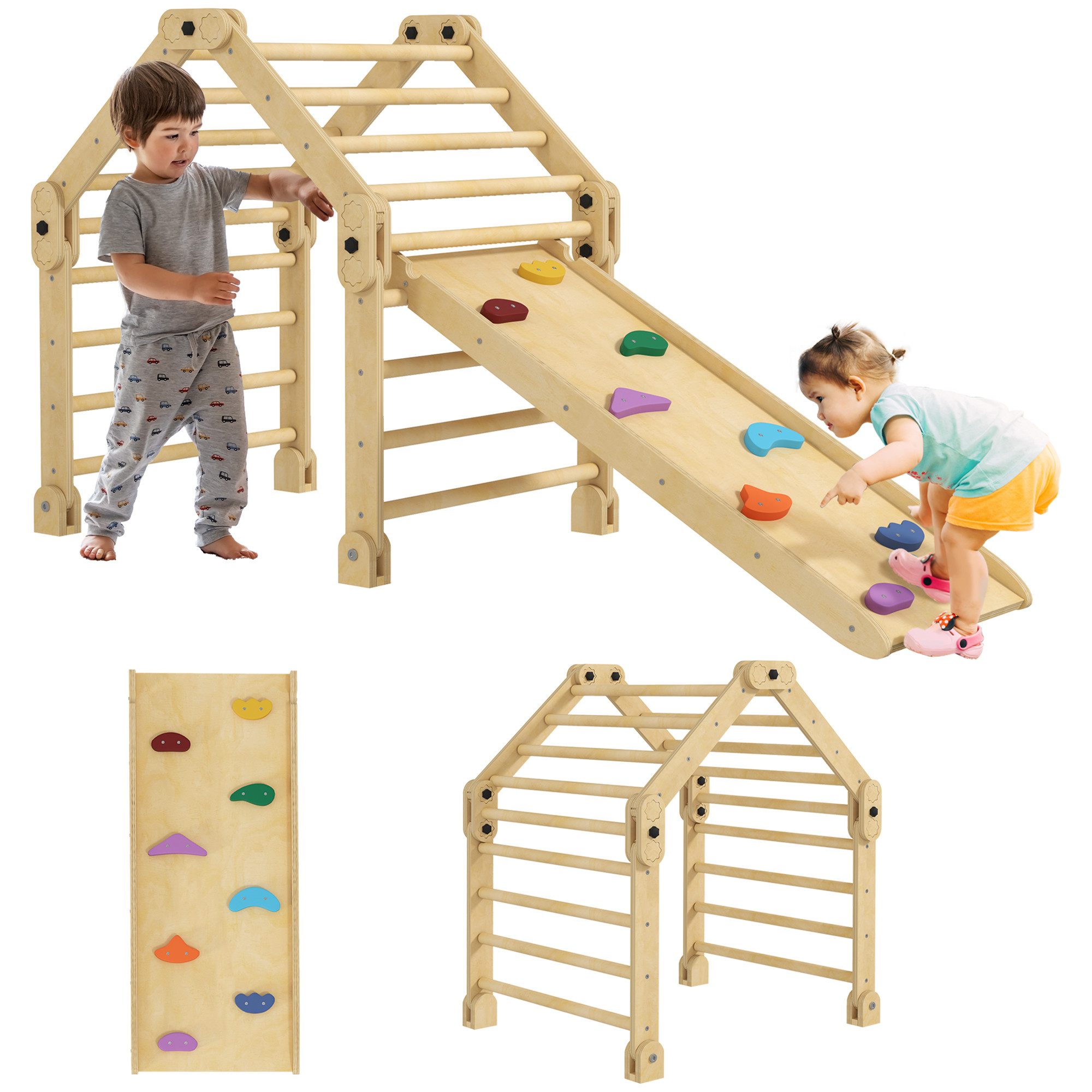AIYAPLAY Klettergerüst 3 in 1 Set mit Rutsche, aus Holz, (Kletterspielzeug, günstig online kaufen