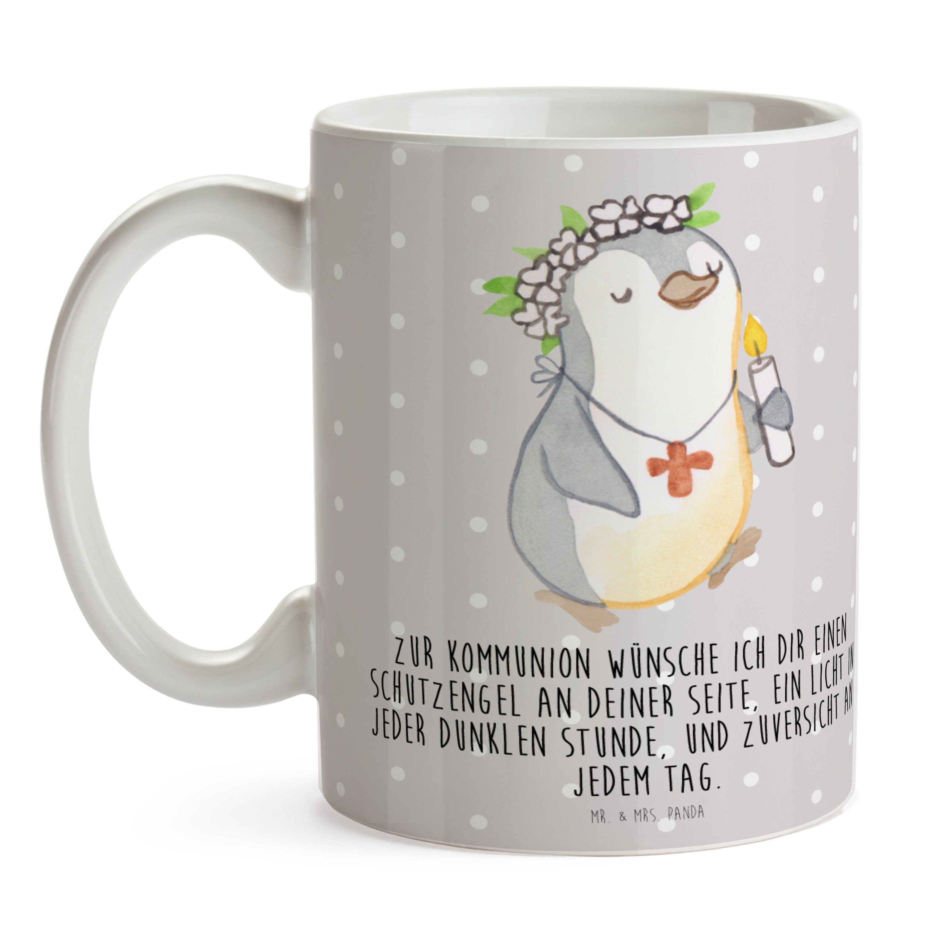 Pinguin Geschenk, Tasse Mrs. Panda & Kommunion Pastell - Mr. Sprüche, Keramik Tasse - K, Grau Mädchen