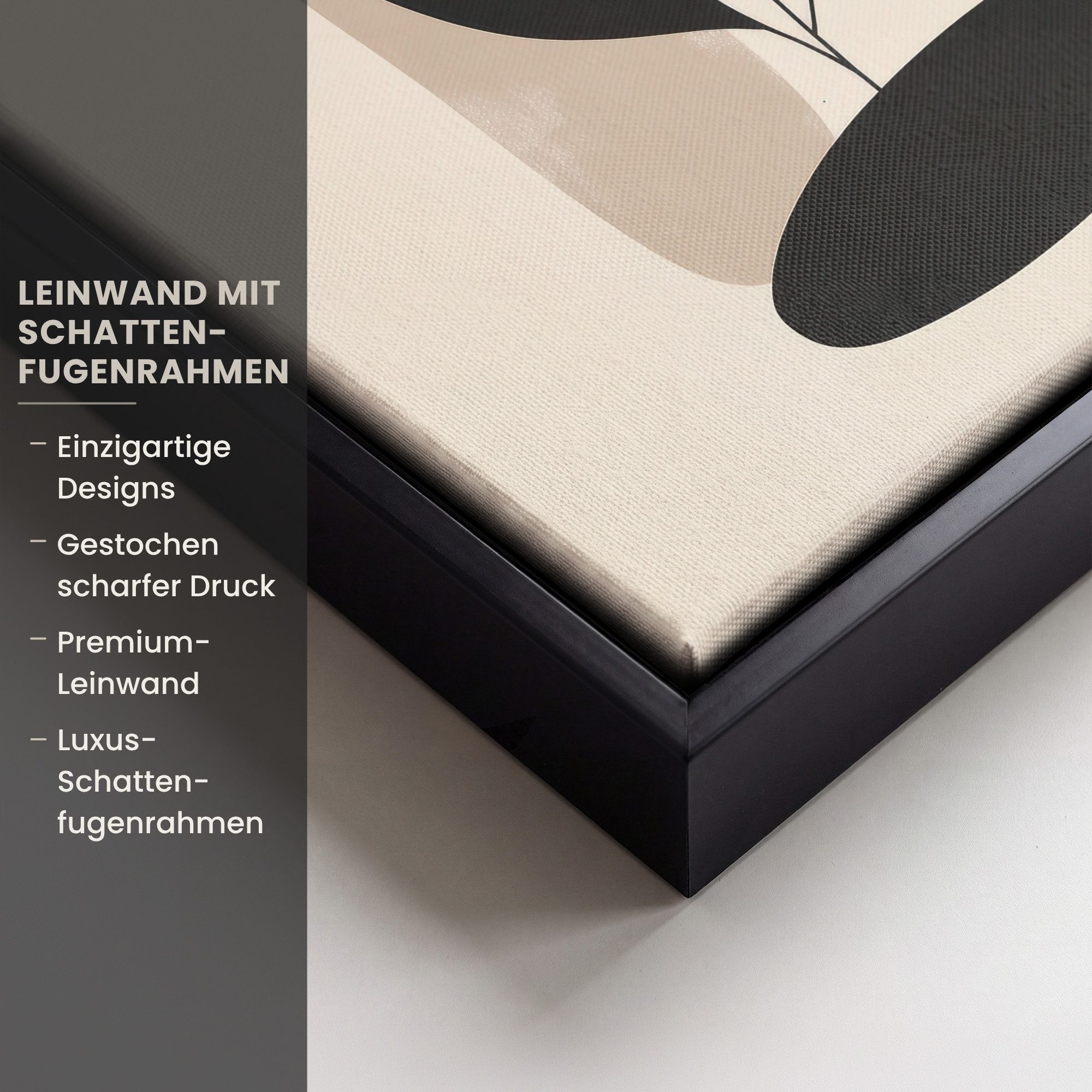OneMillionCanvasses® Leinwandbild mit Rahmen - Pflanze - Beige - Japanisch, Fotodruck (1 St), Leinwand Bilder Klein, Wand Dekoration Aesthetic 20x20cm – Bild 3 von 5