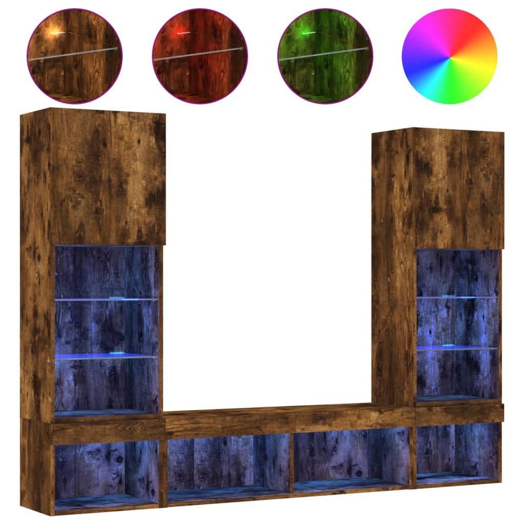 vidaXL Wohnwand, 5-tlg. Wohnwand mit LED-Beleuchtung Räuchereiche Holzwerkstoff