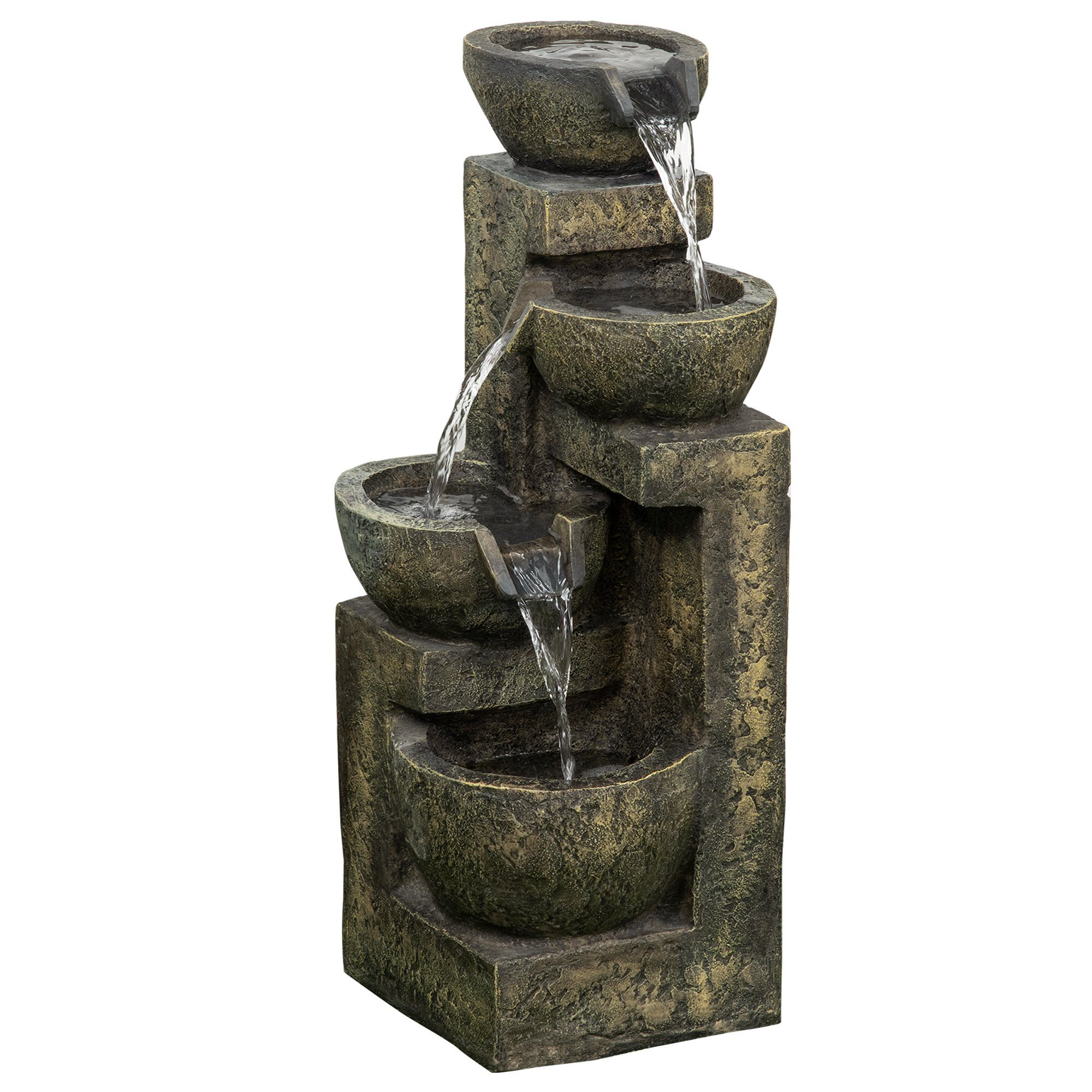 Outsunny Gartenbrunnen Wasserspiel, Wasserfall für Garten, Gartenteich, 25 cm Breite, Wasserbecken BxT: 25x24 cm, (Einzelstück, 1 tlg., Gartenbrunnen), Vierstufiger Springbrunnen mit einstellbarem Wasserdurchfluss